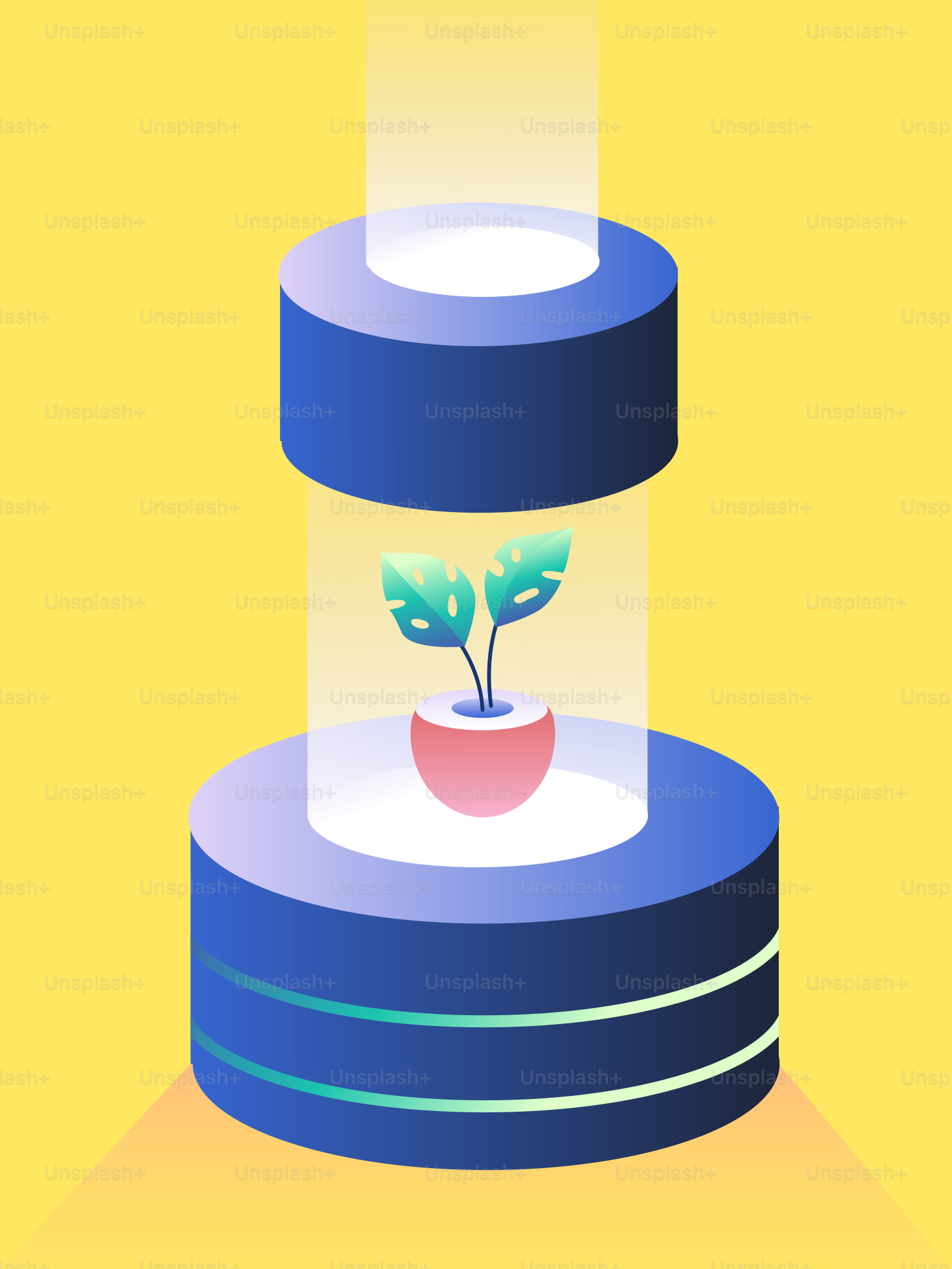 Pflanze, die in futuristischem leuchtendem Zylinder wächst