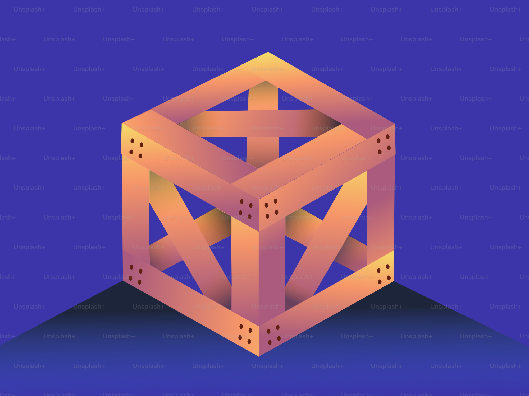 Wooden crate with gradient on blue background