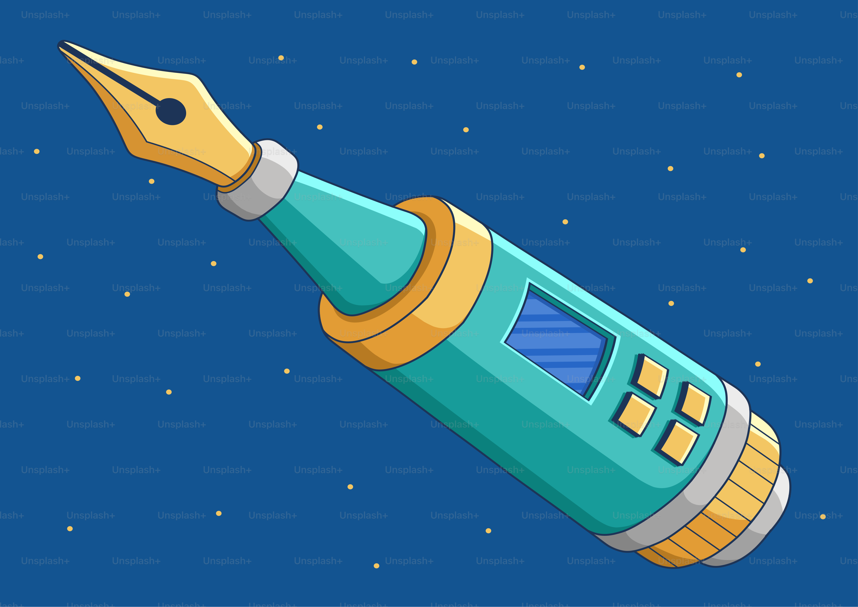 A futuristic pen with a gold nib and screen