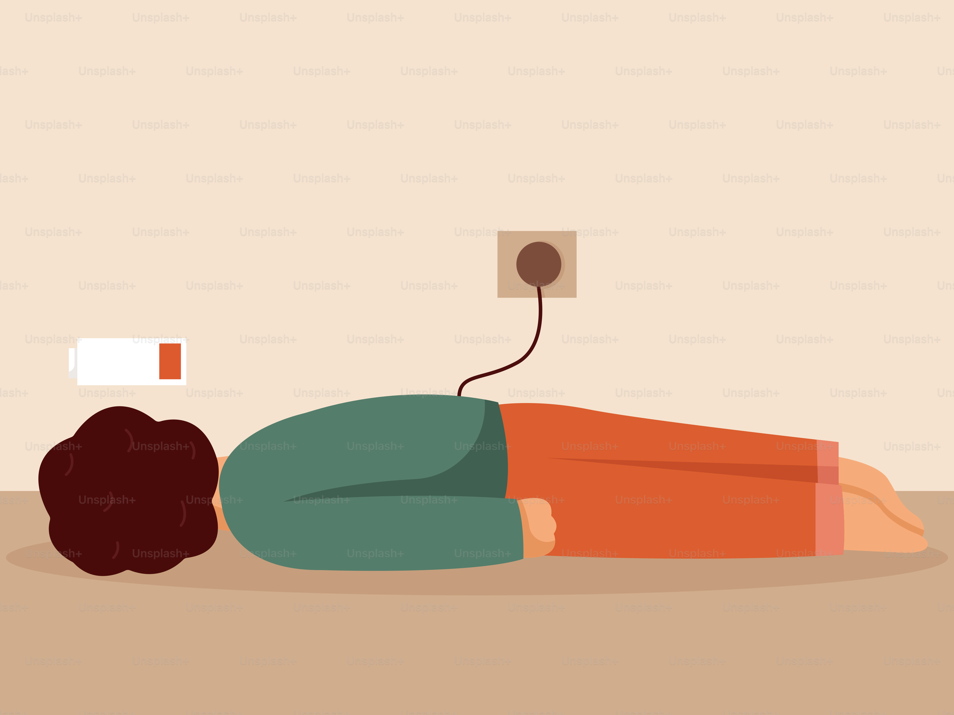 Person charging like a battery, low energy