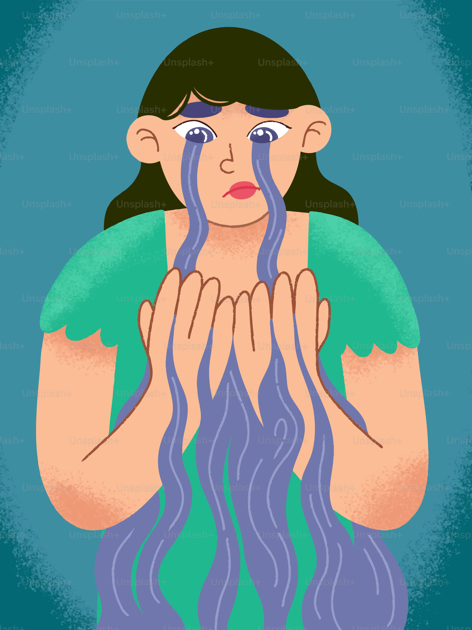 Woman crying profusely with tears forming waves vector – Girl Image on ...