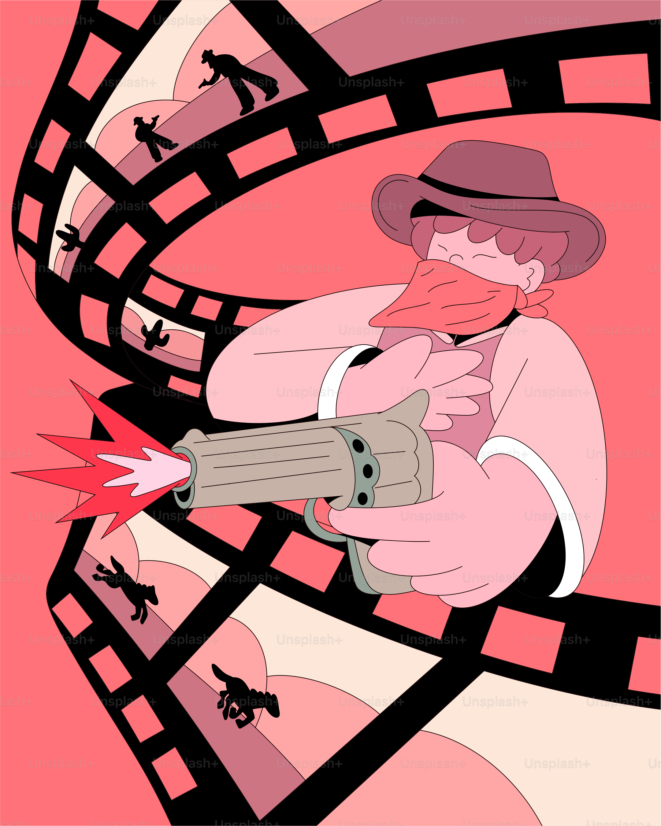 Pistola a fuoco da cowboy con sfondo bobina di pellicola