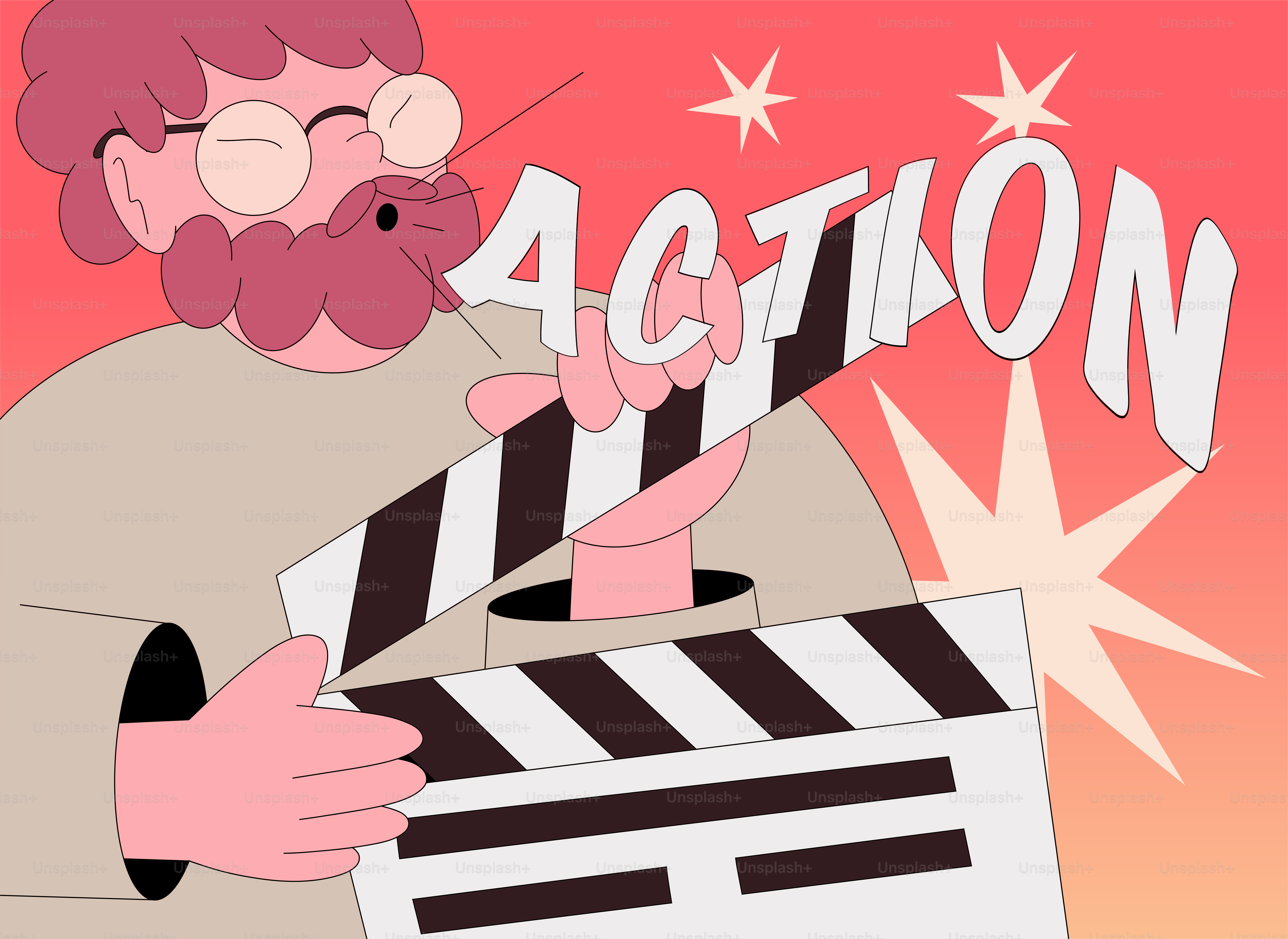 Regista che tiene un ciak con testo d'azione.