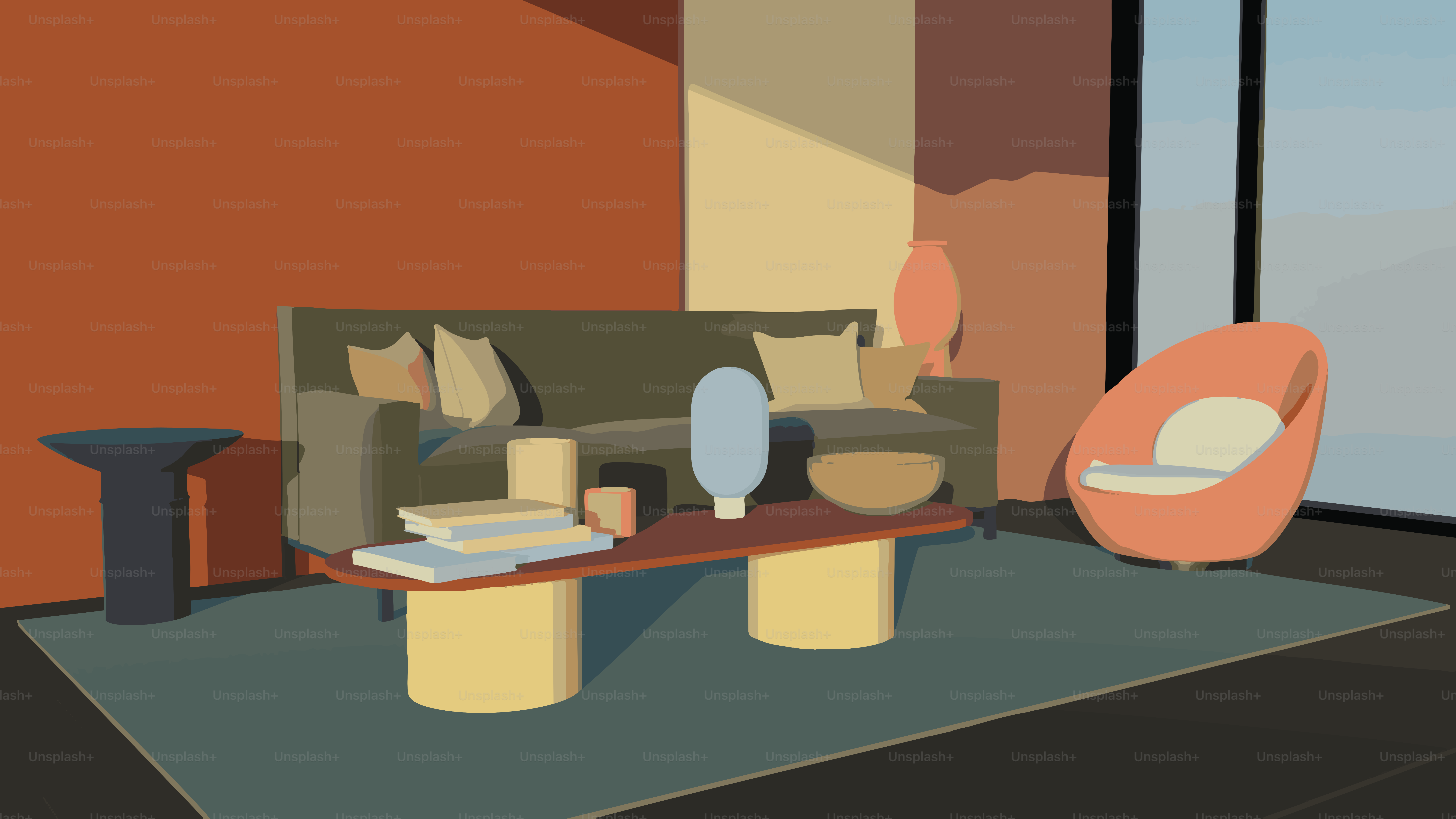 Salón moderno con sofá y sillón.