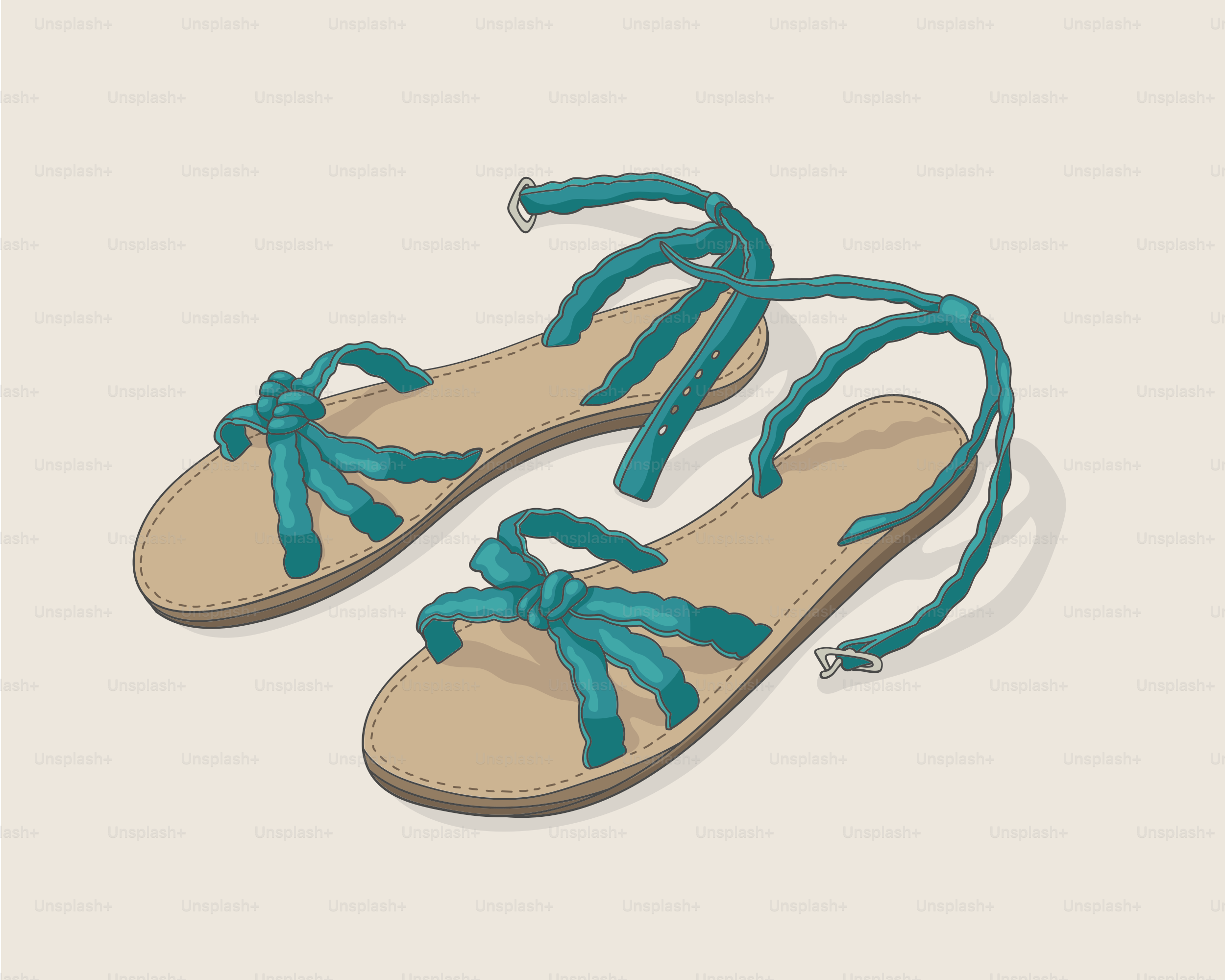 Sandales à lanières turquoise avec liens aux chevilles sur fond clair