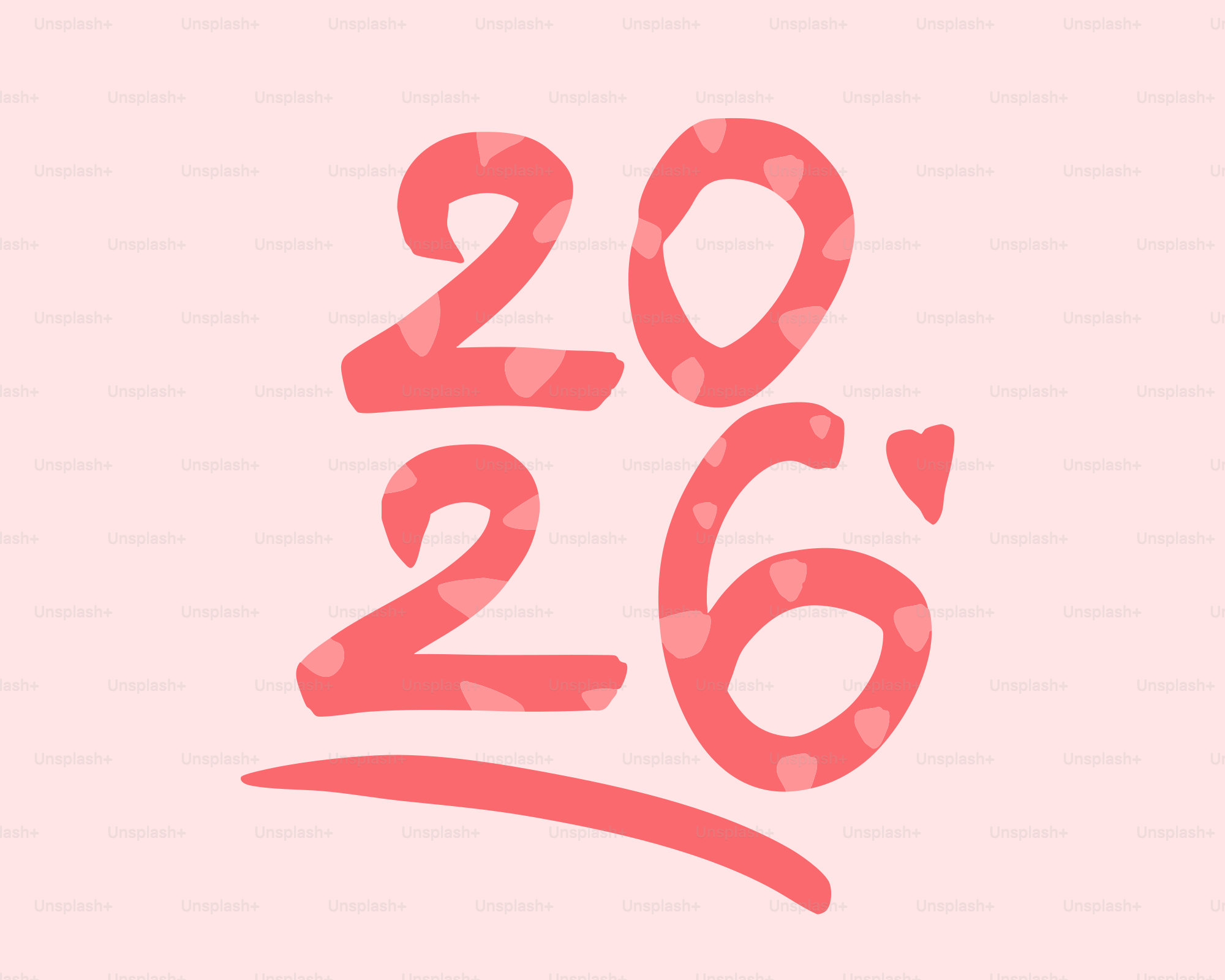 The year 2026 written in pink with hearts.