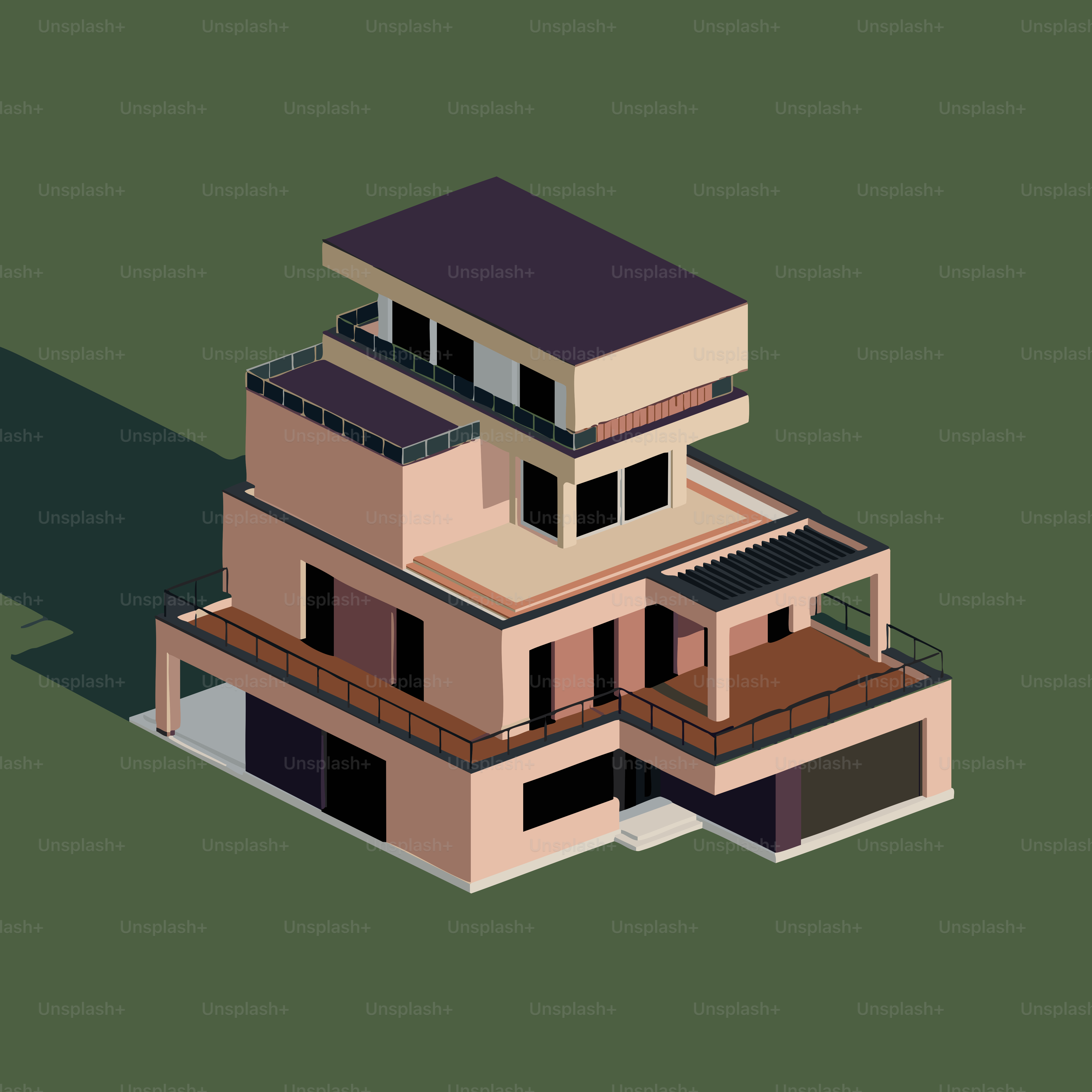 Modern multi-story house with flat roofs