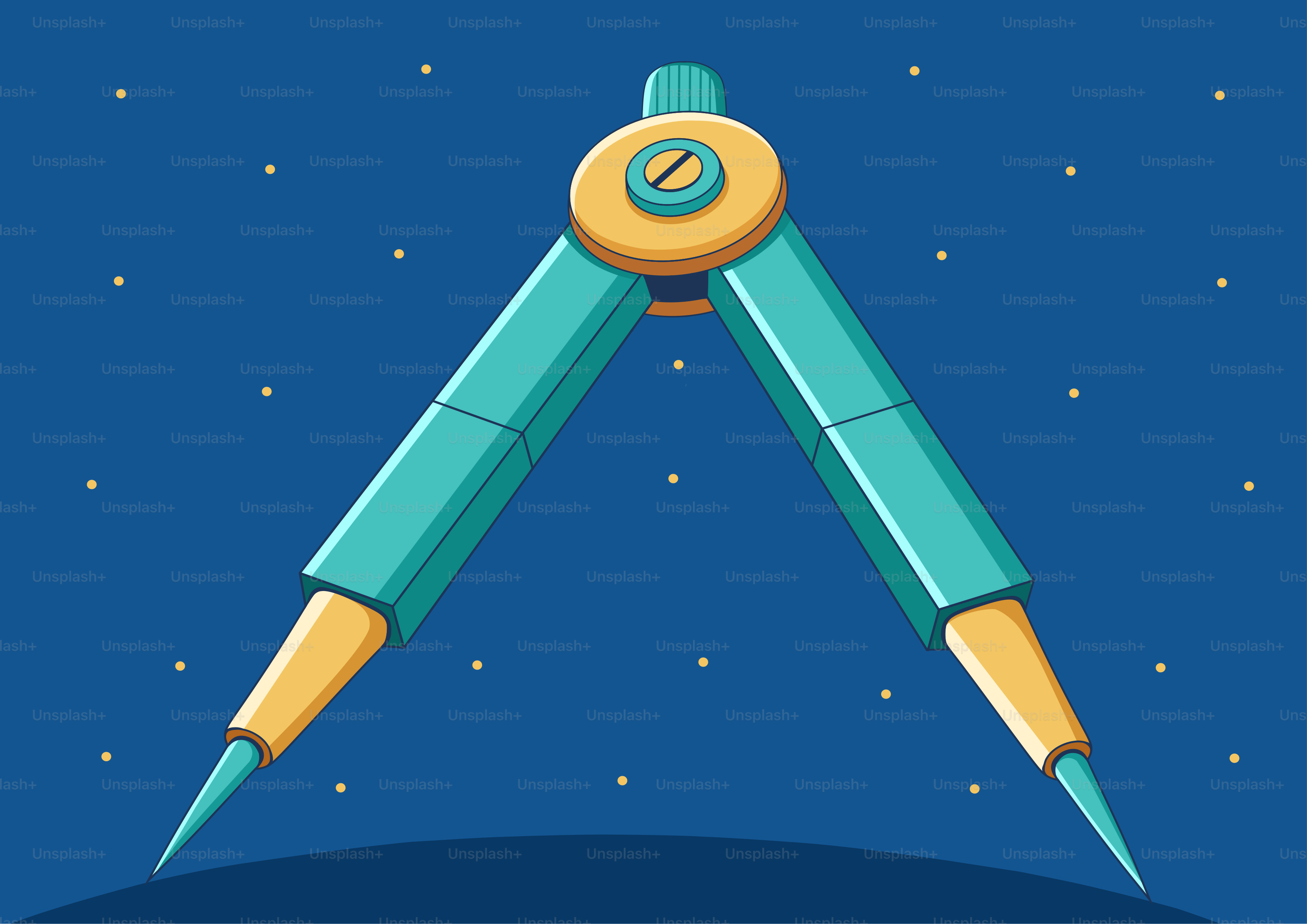 Uma bússola de desenho em um fundo azul estrelado