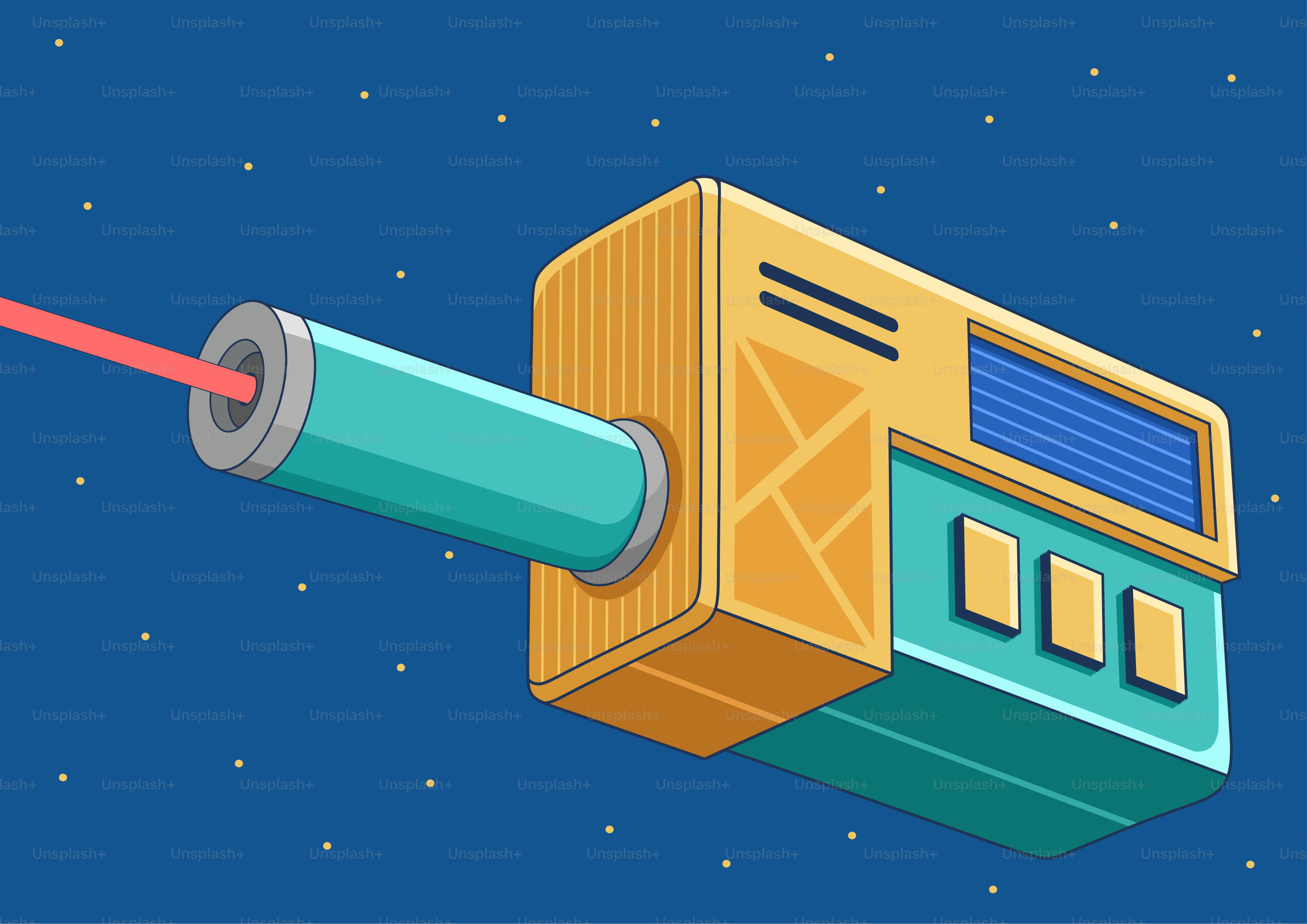 A futuristic laser gun firing a red beam