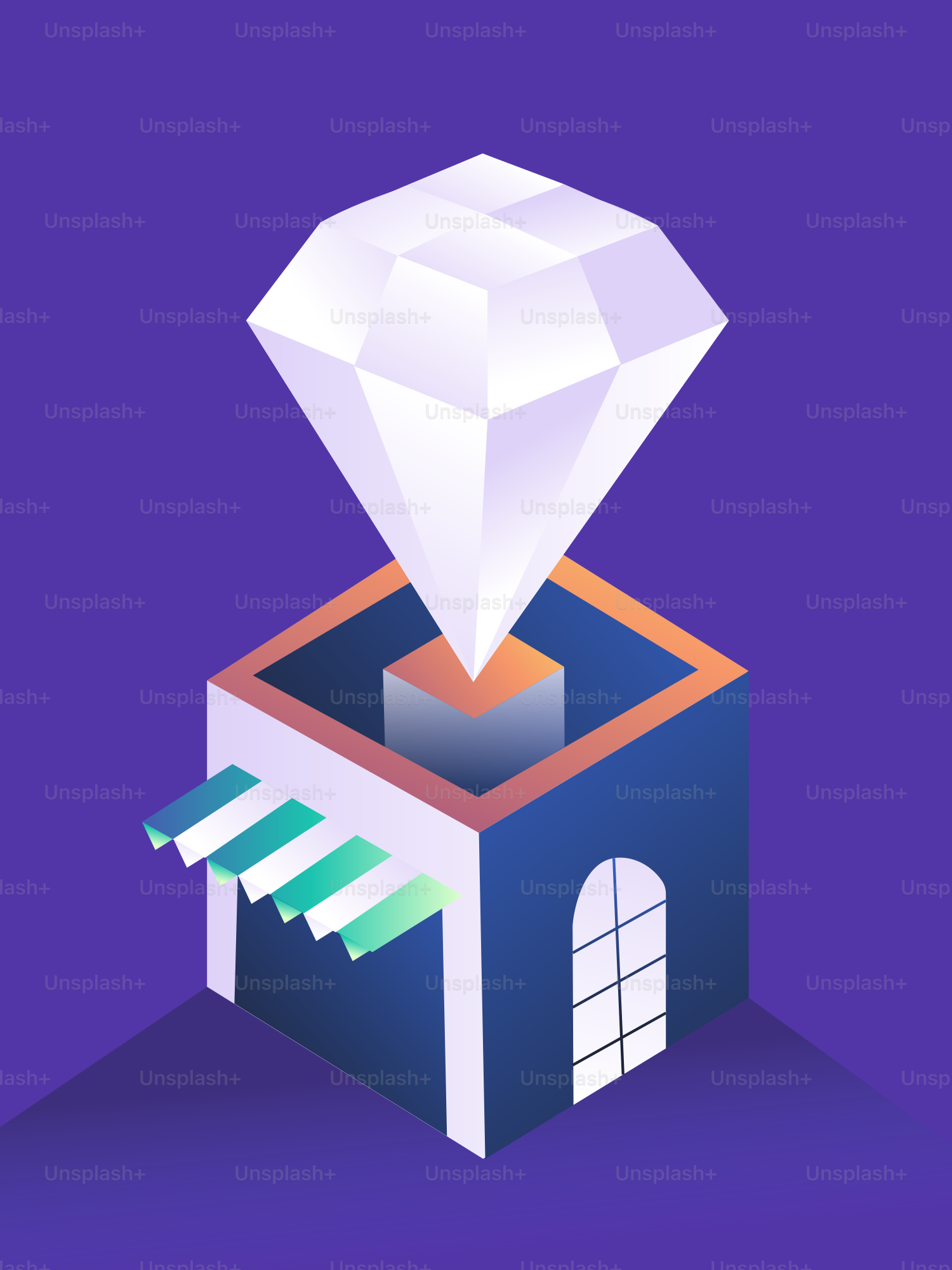 A large diamond sits atop a stylized building.
