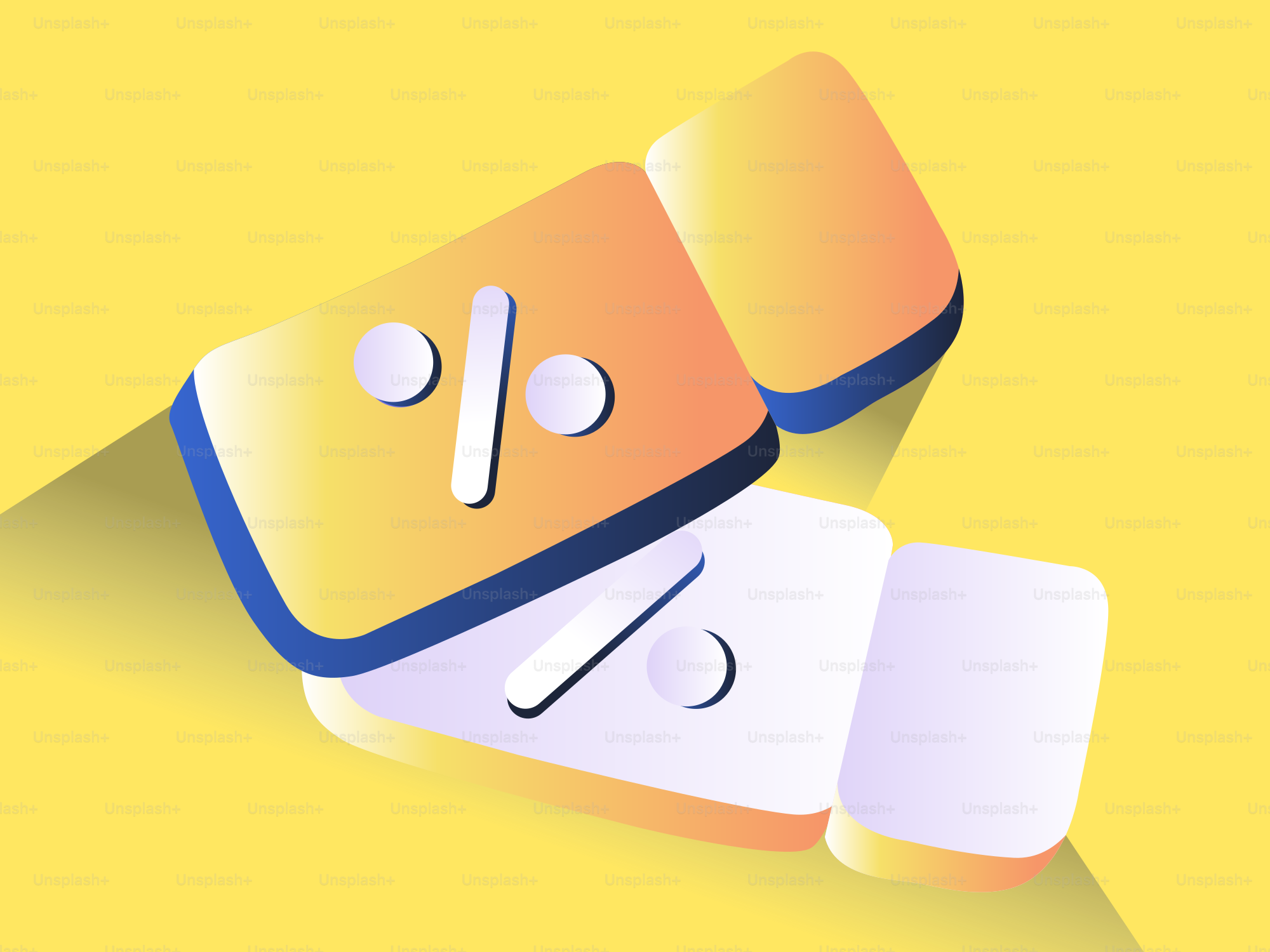 Discount coupons with percentage symbols on yellow background