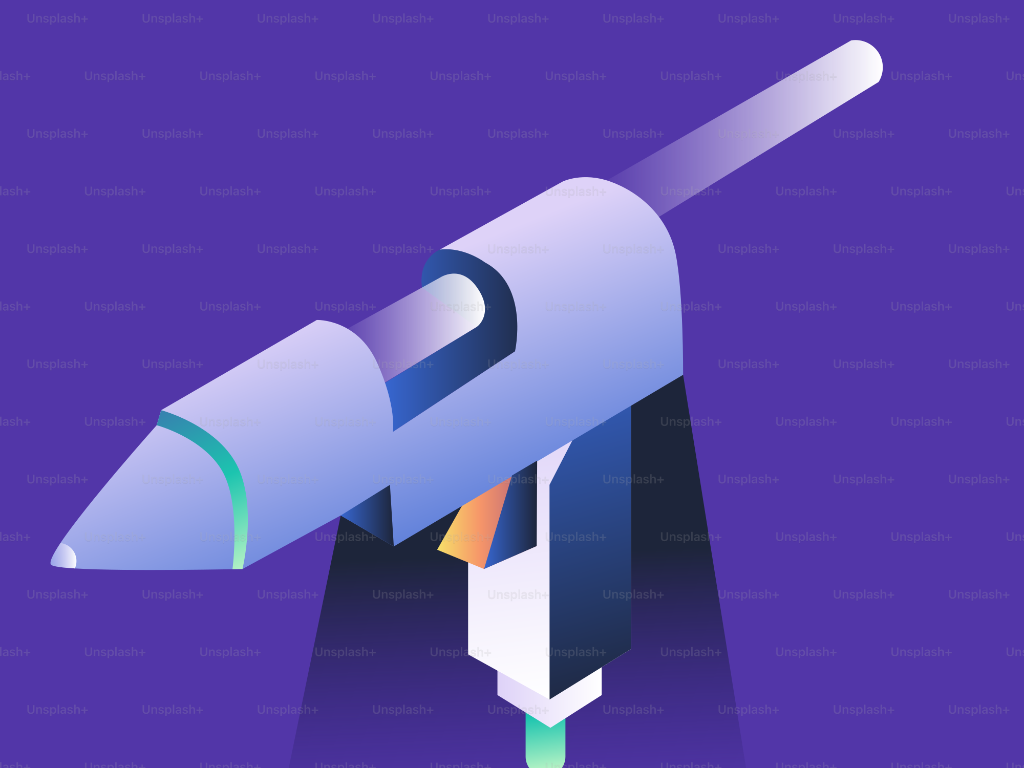 Stylized hot glue gun with purple background
