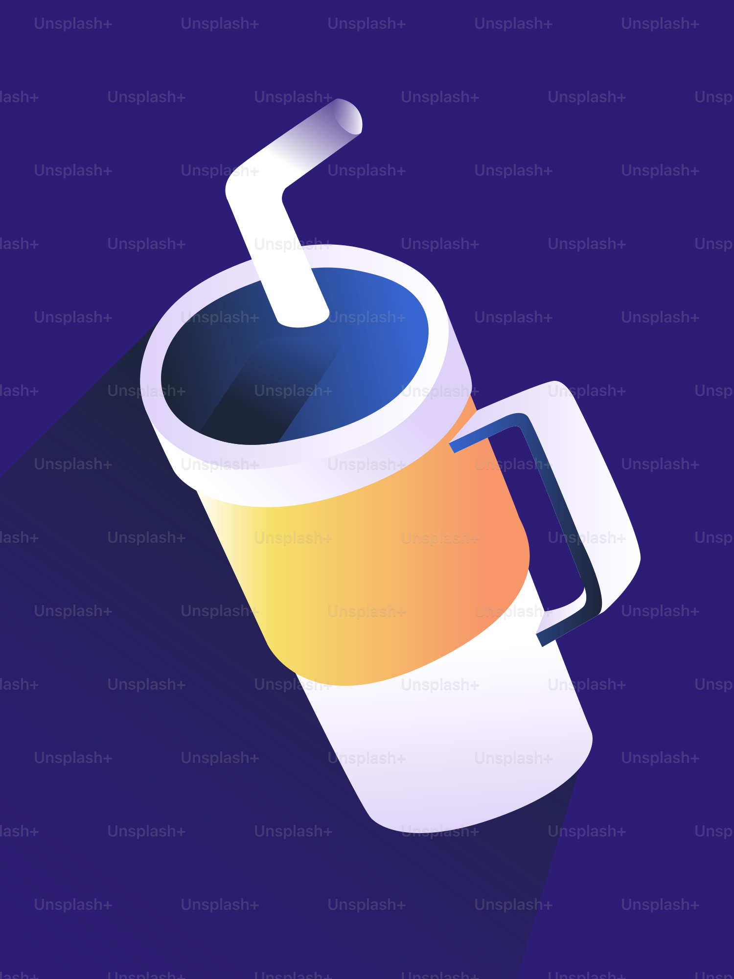 A stylized cup with a straw on a blue background.