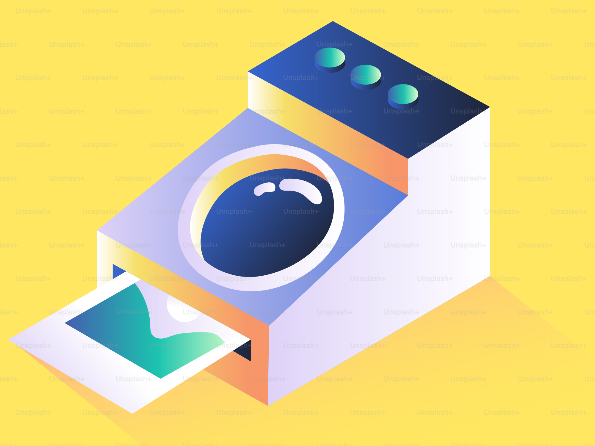 Printer printing a photograph on yellow background