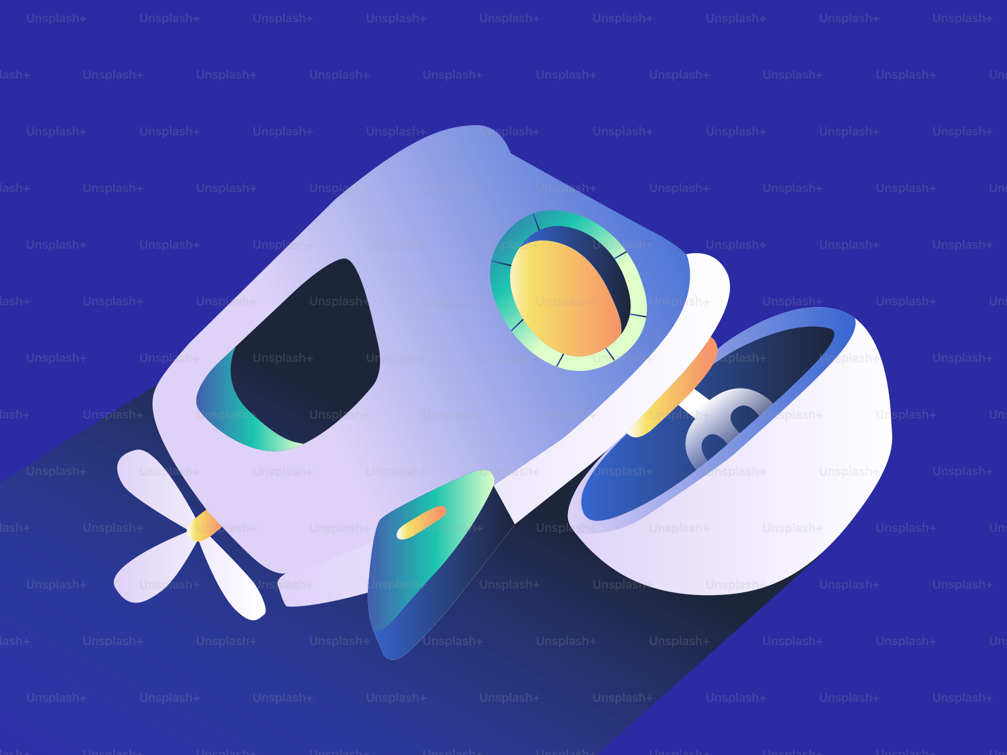 A stylized cartoon airplane on a blue background