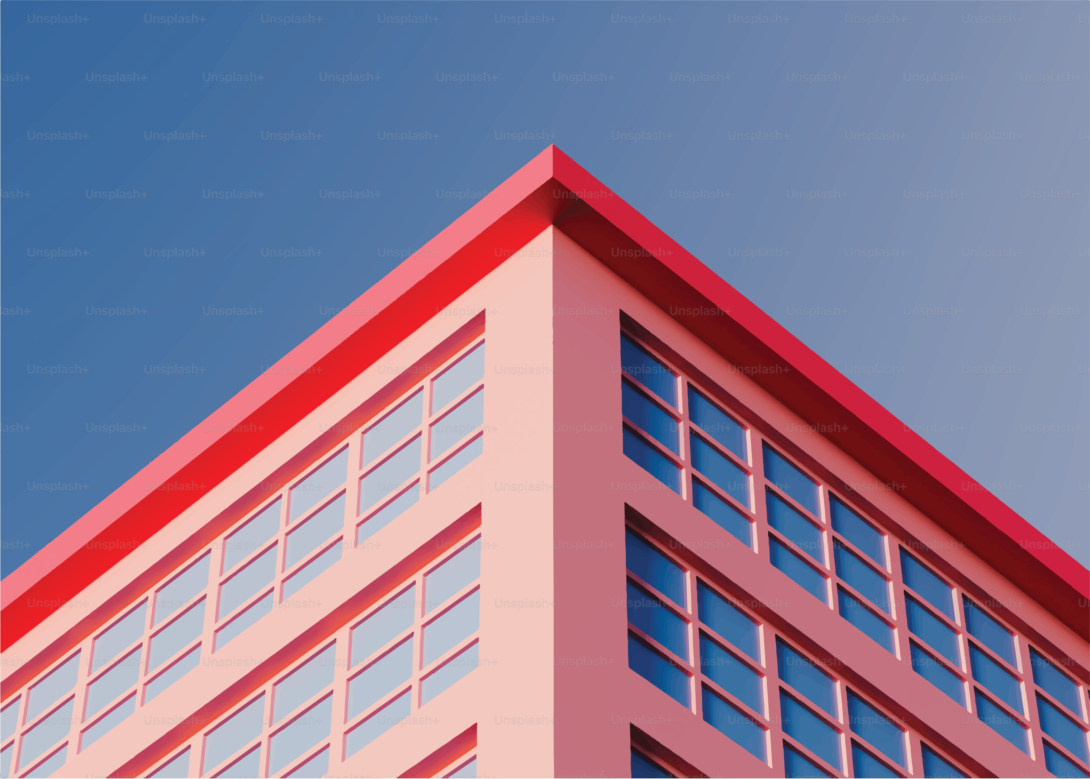 Bâtiment moderne avec garniture rouge sur fond de ciel bleu