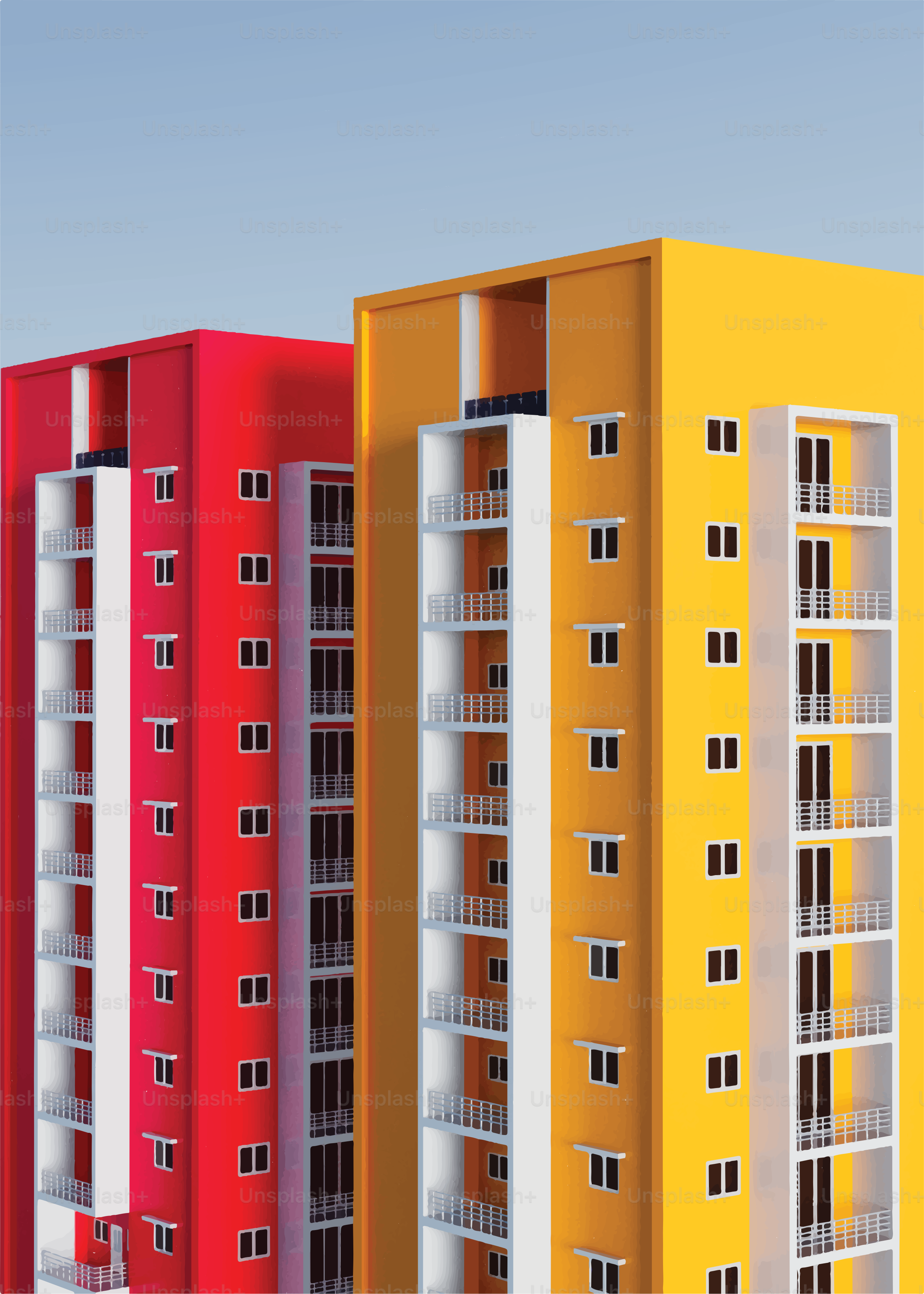 Des immeubles d’appartements colorés sous un ciel dégagé