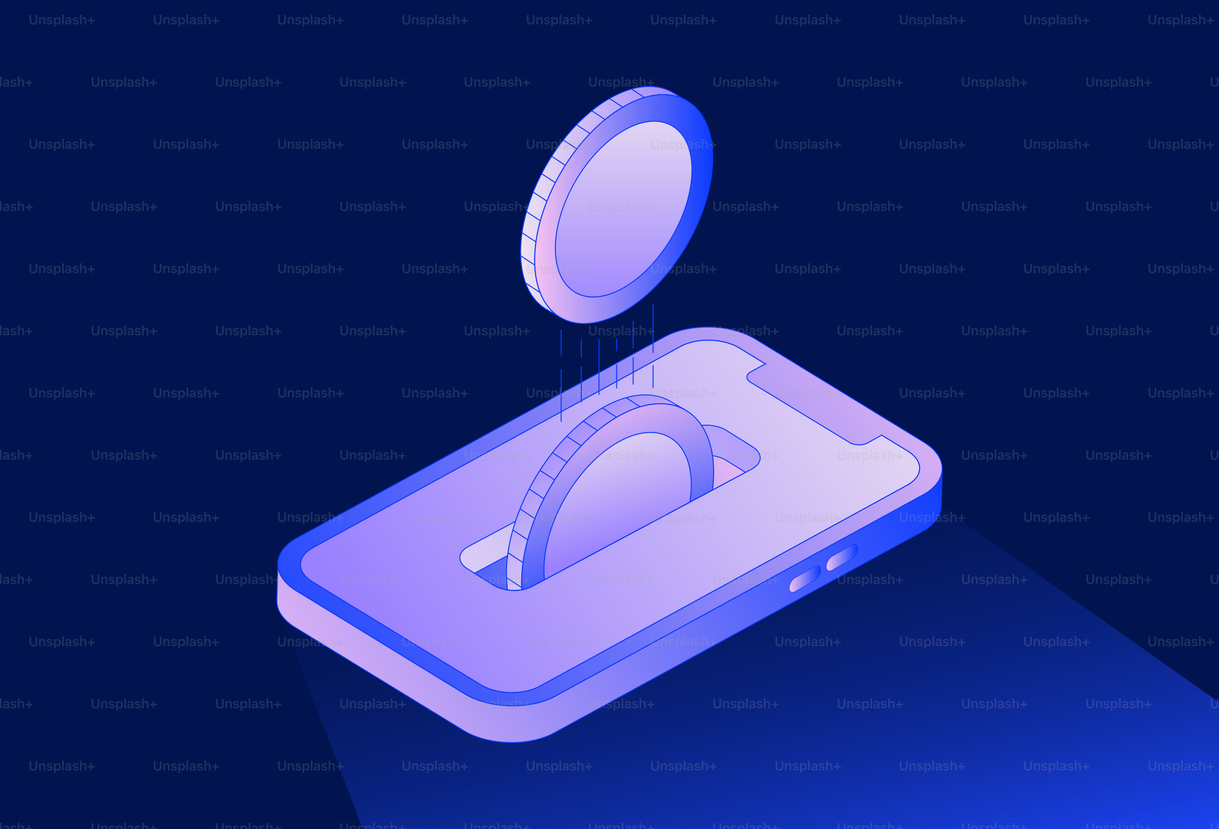 Moeda caindo na tela de um smartphone.