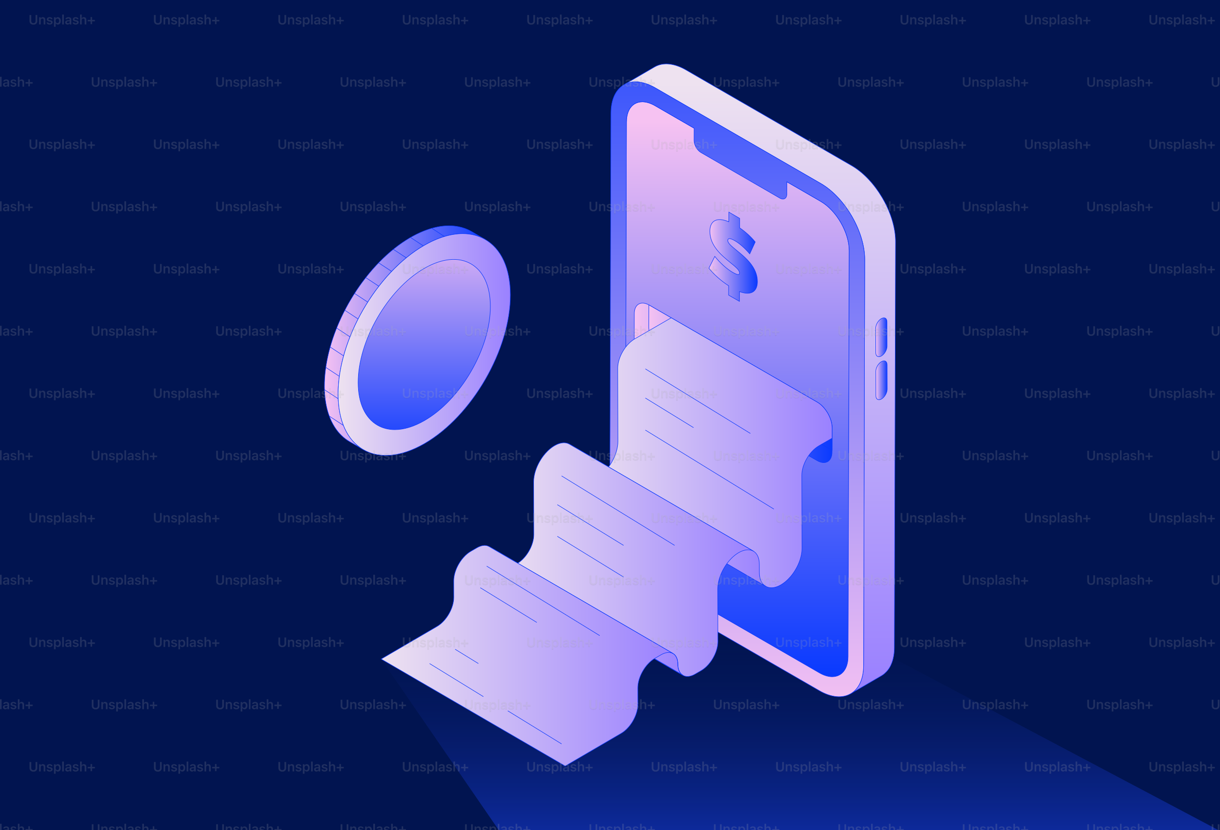 Smartphone with receipt and coin on-screen currency symbol.