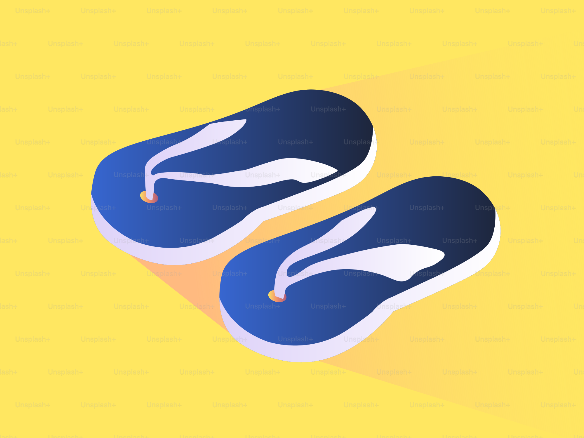 Un par de chanclas azules sobre fondo amarillo