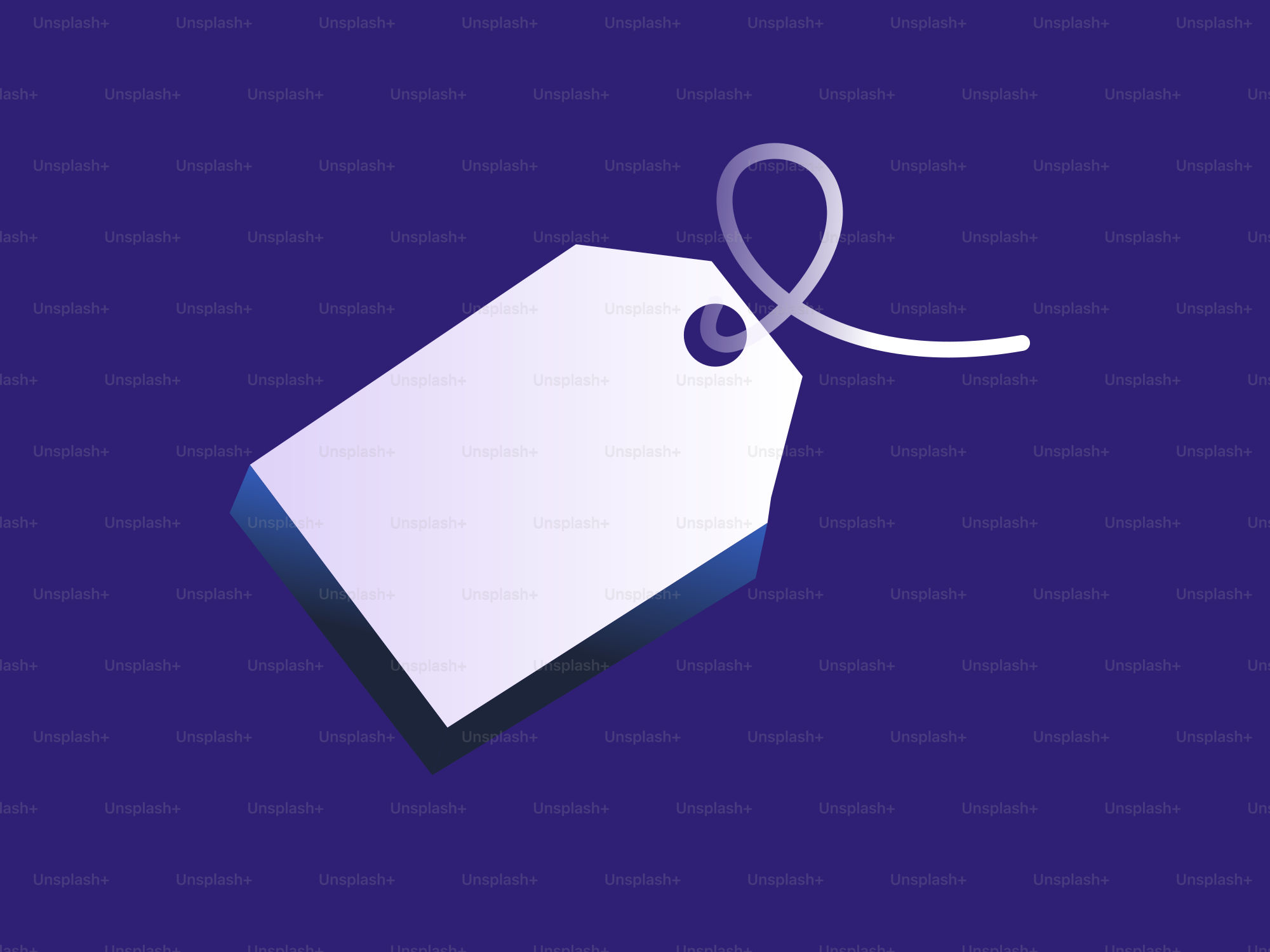 A blank white tag on a purple background