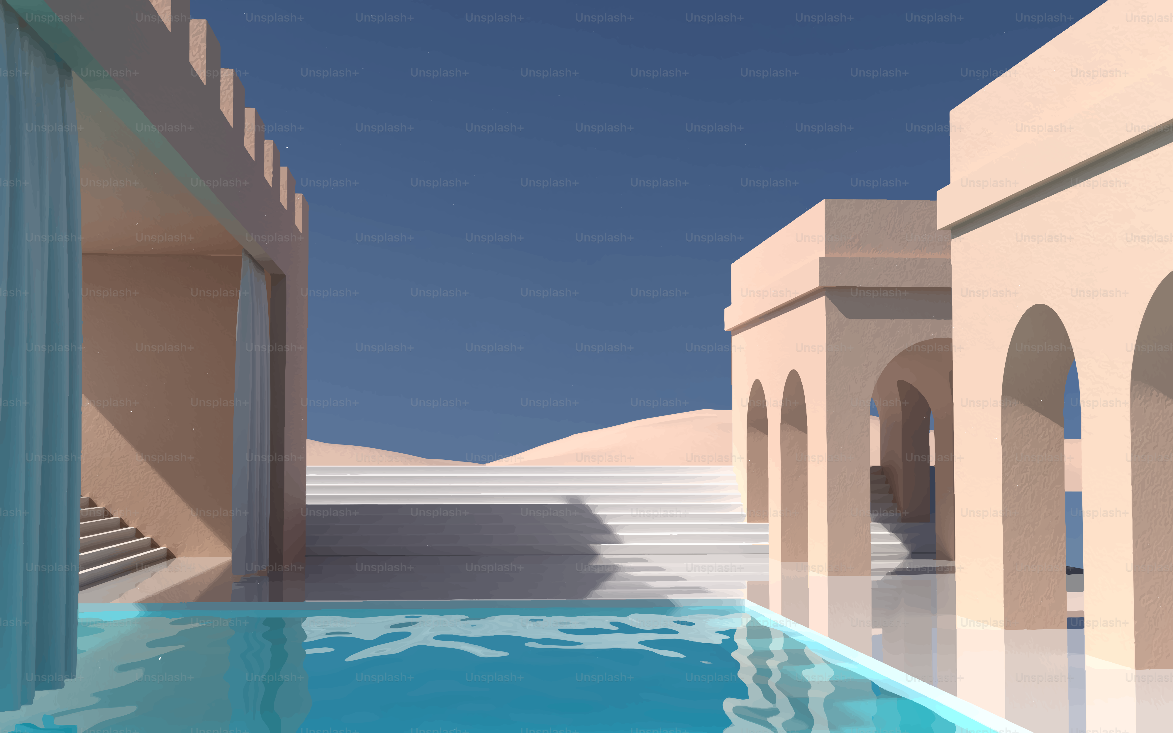 Architettura moderna con piscina e cielo azzurro