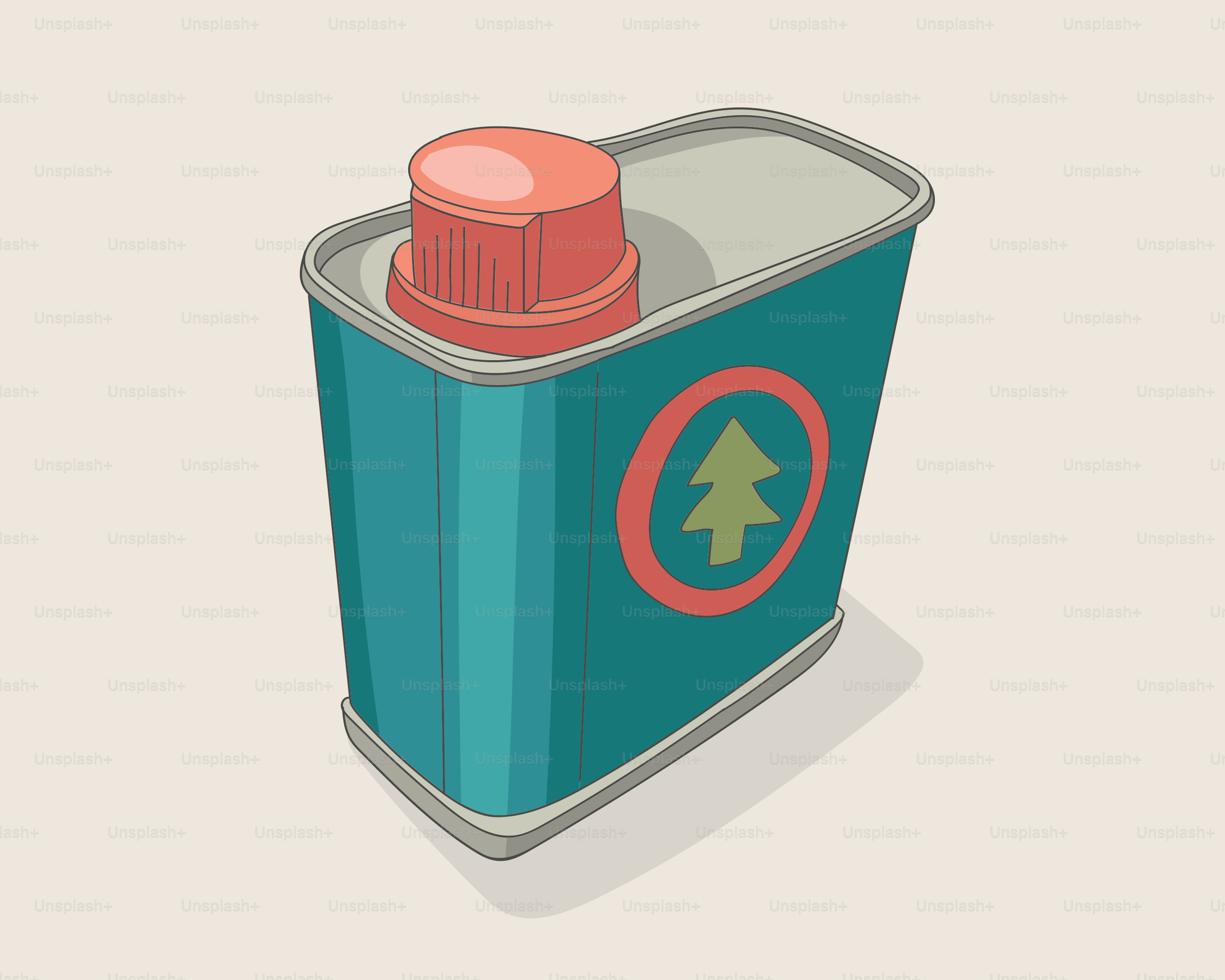 Blaugrüne Metalldose mit roter Kappe und Baumlogo