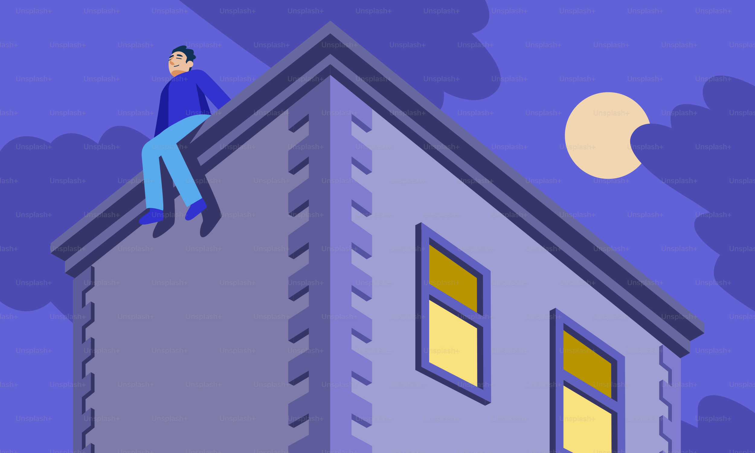 Man sits on edge of building at night