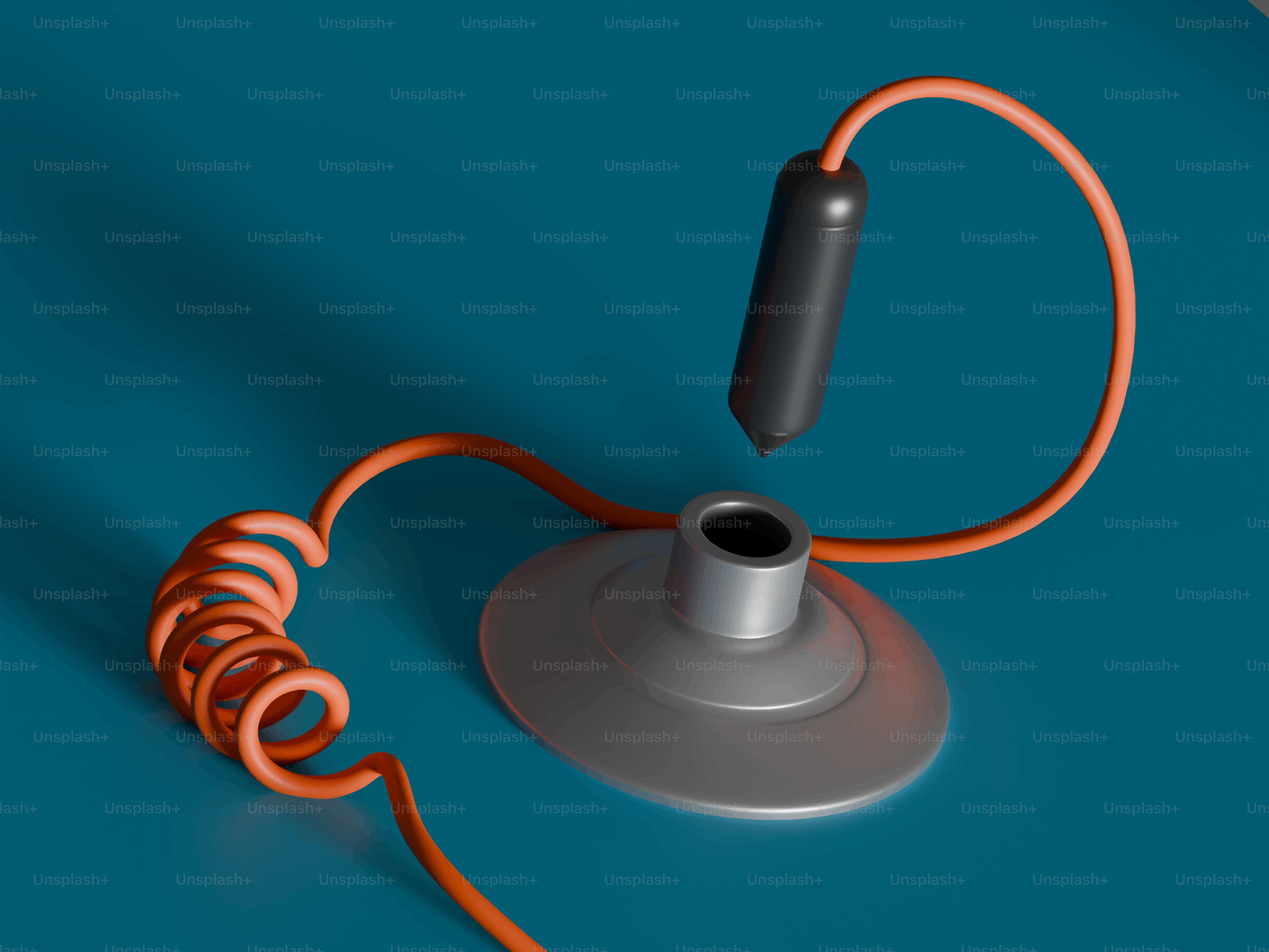 Stylized microphone with orange cord on blue