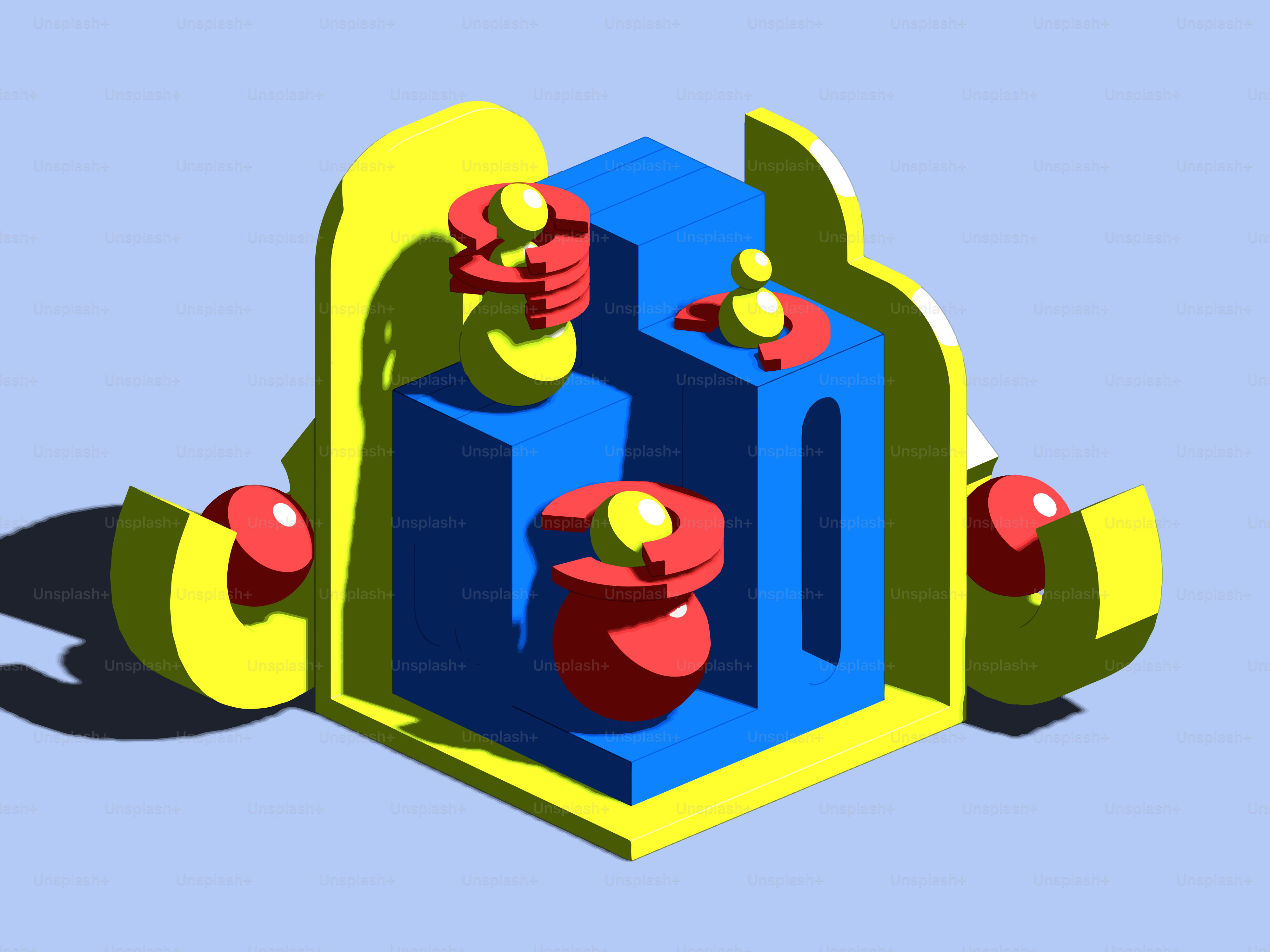 Abstract geometric shapes with red and yellow elements