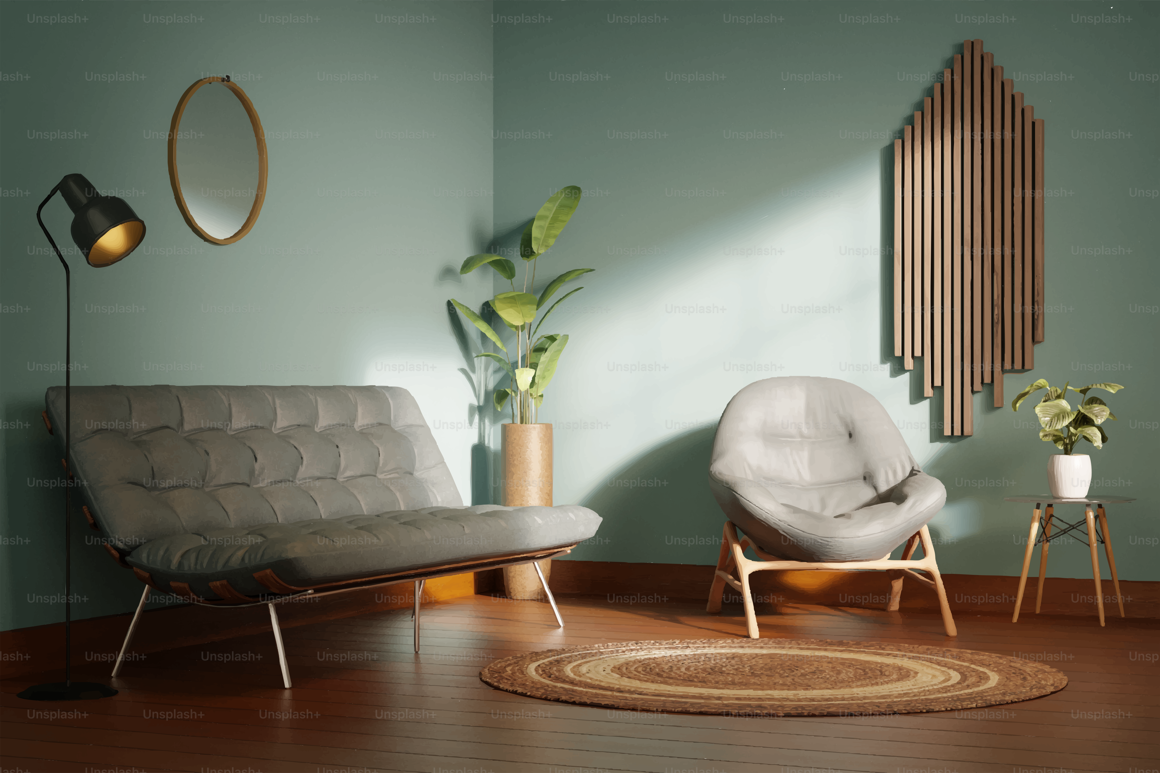 A modern living room with minimalist furniture.