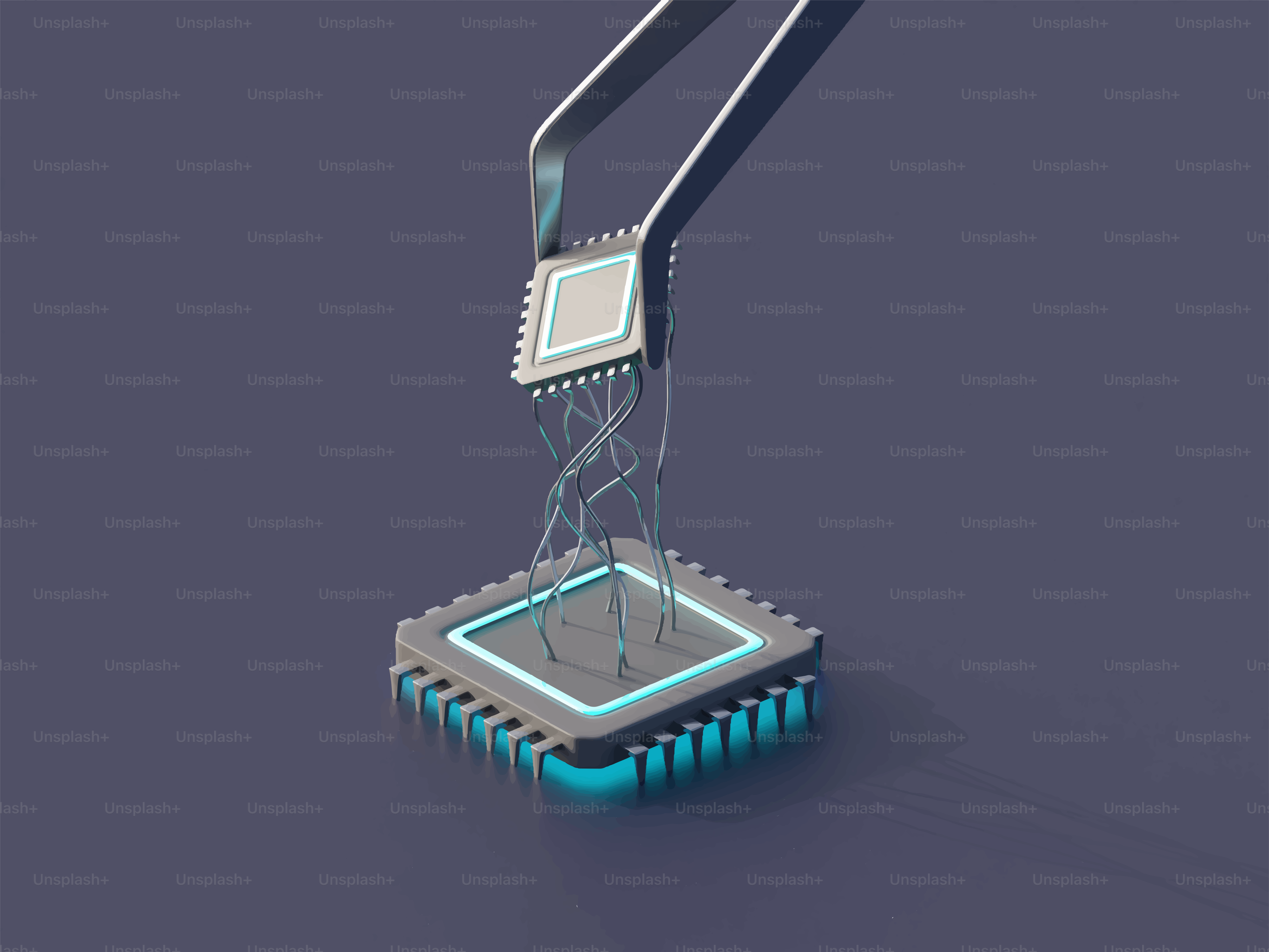 Tweezers placing a microchip onto a circuit board.