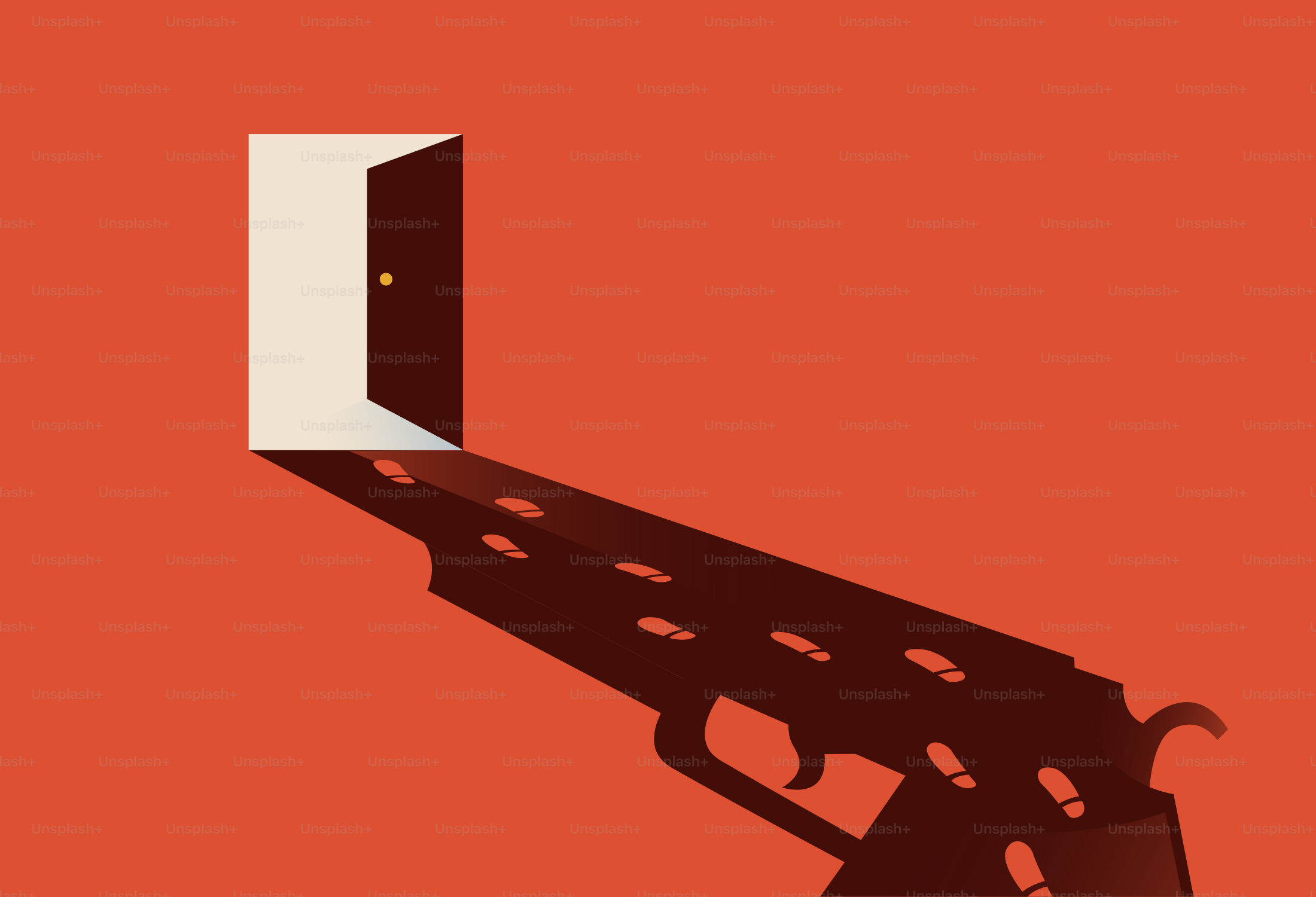 La porta aperta proietta l'ombra di una pistola sul muro arancione