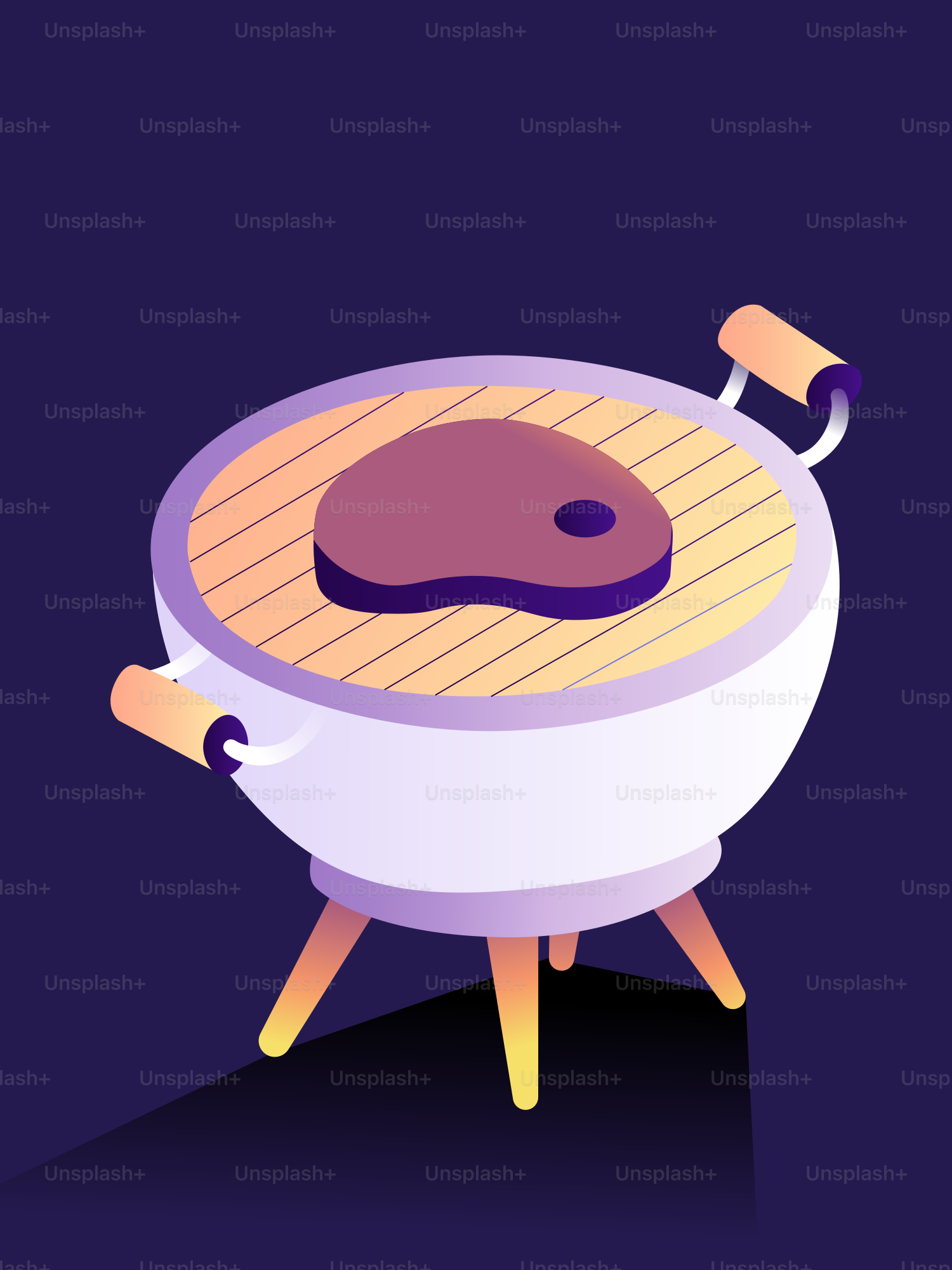 丸いグリルでステーキを調理する