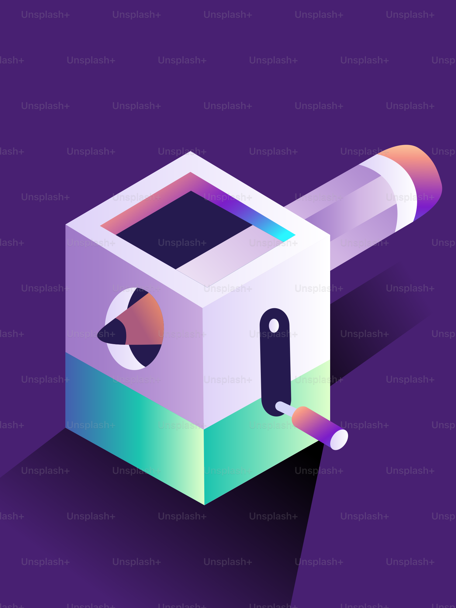 Isometric pencil sharpener with a pencil