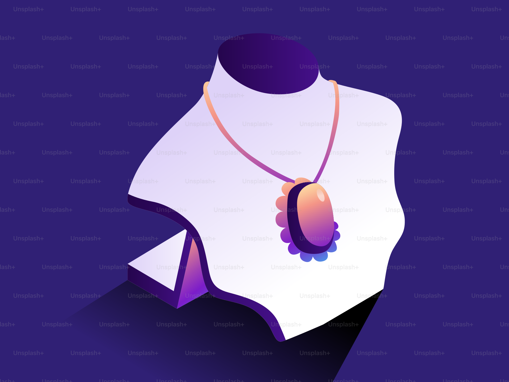 A pendant necklace displayed on a bust