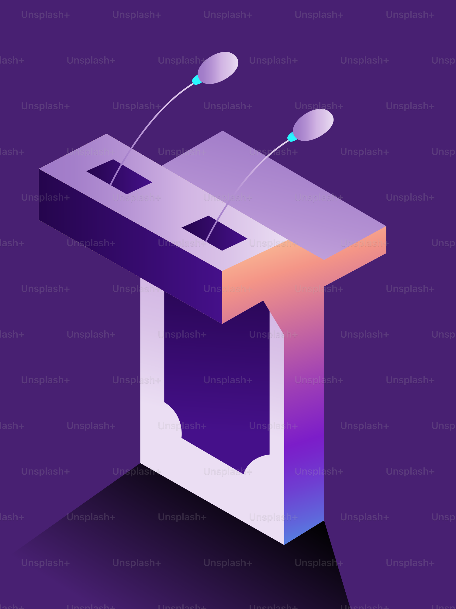 Un podium moderne avec des microphones sur fond violet