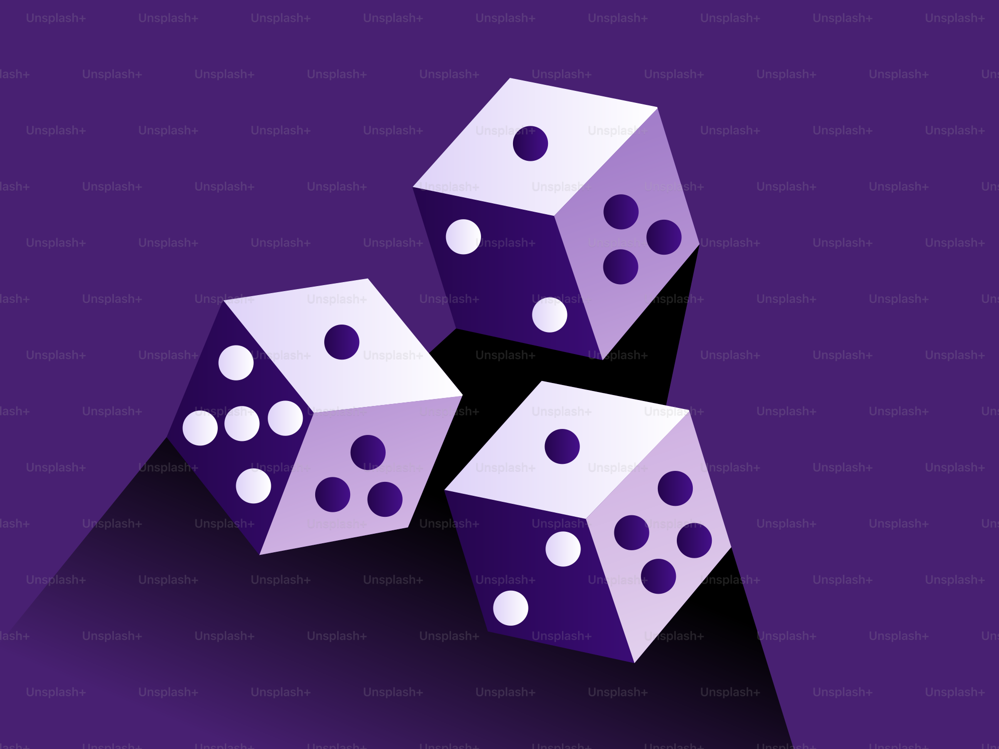 Drei weiße Würfel auf lila Hintergrund