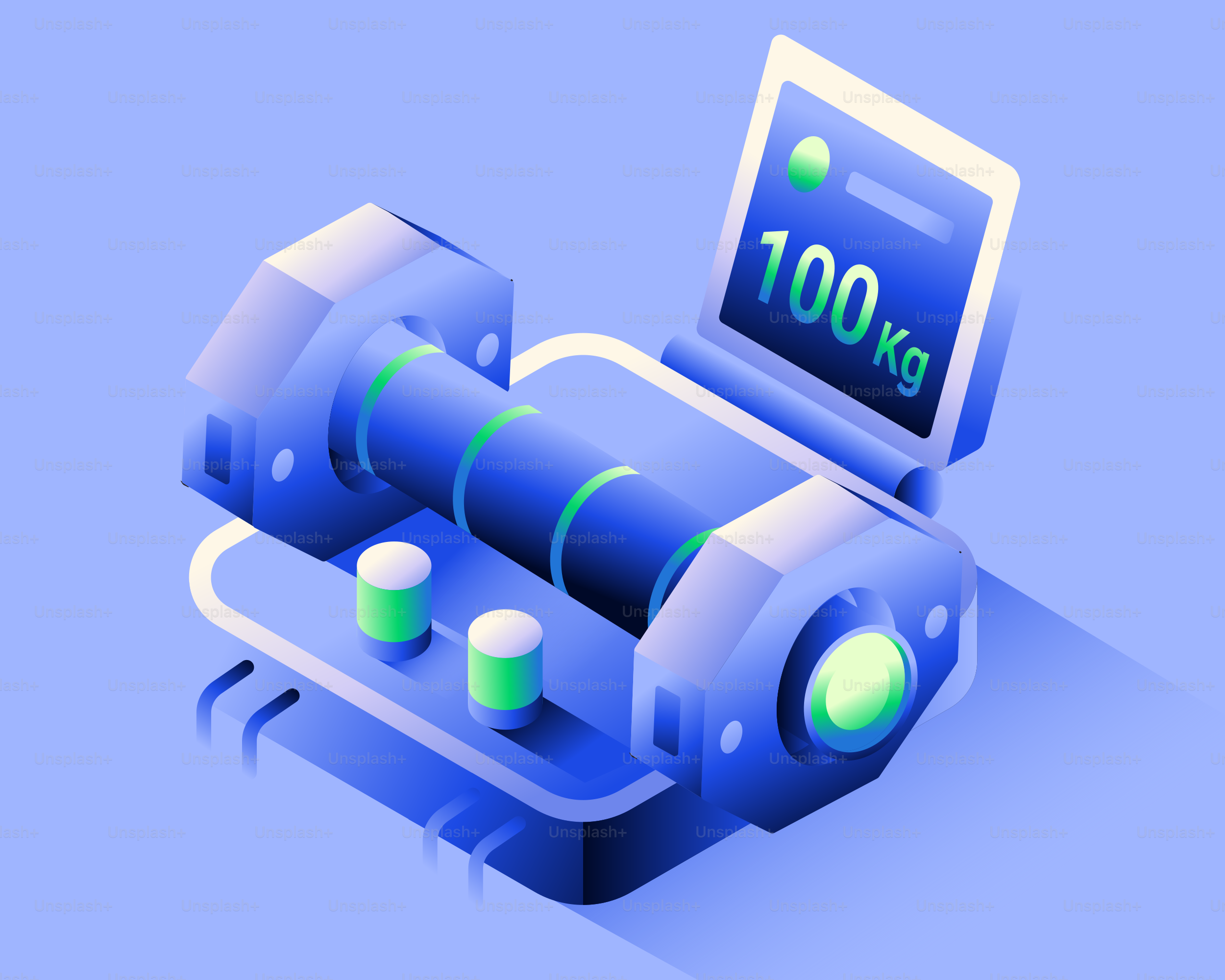 Futuristic dumbbell with digital display showing 100kg
