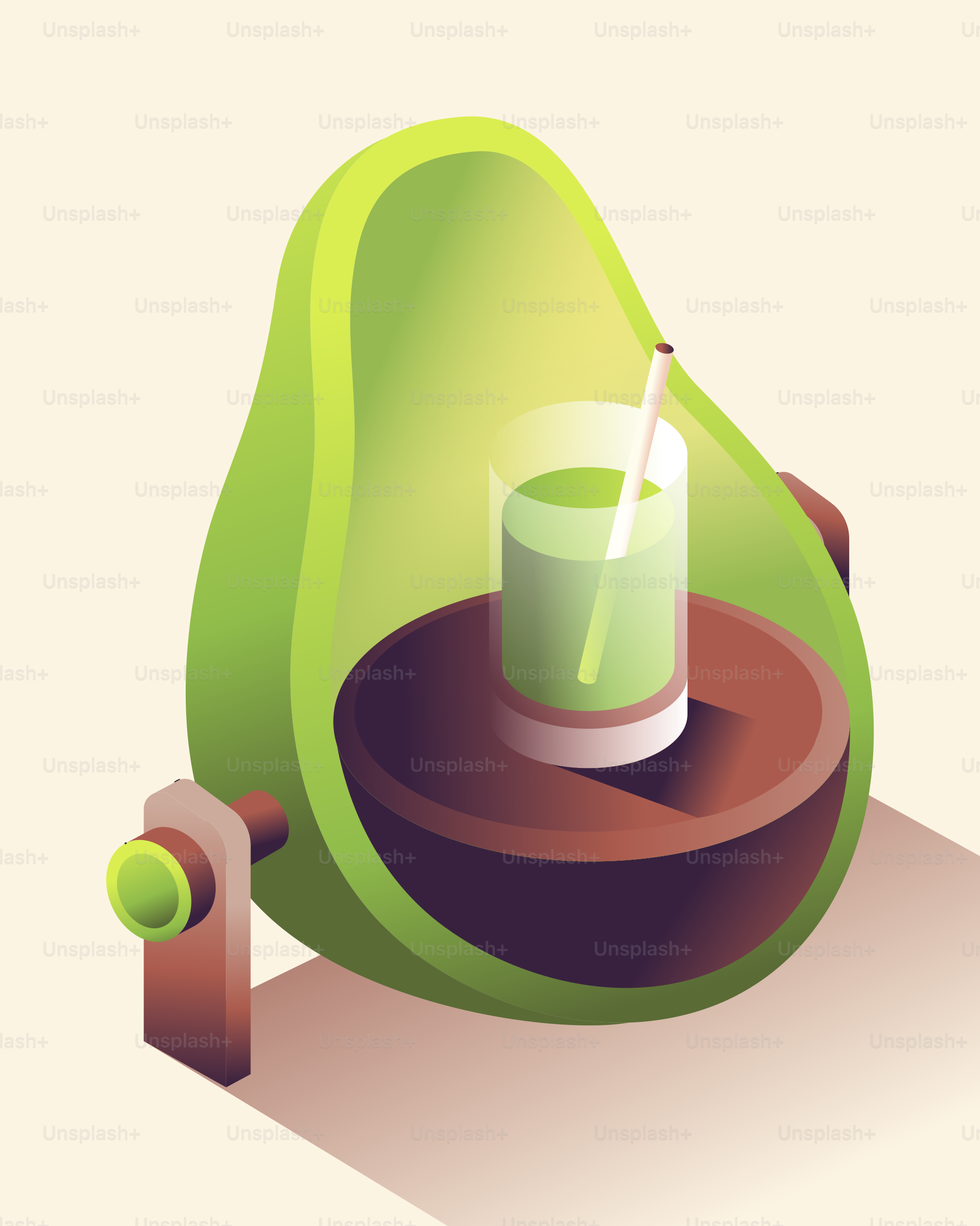 A glass of green juice inside an avocado