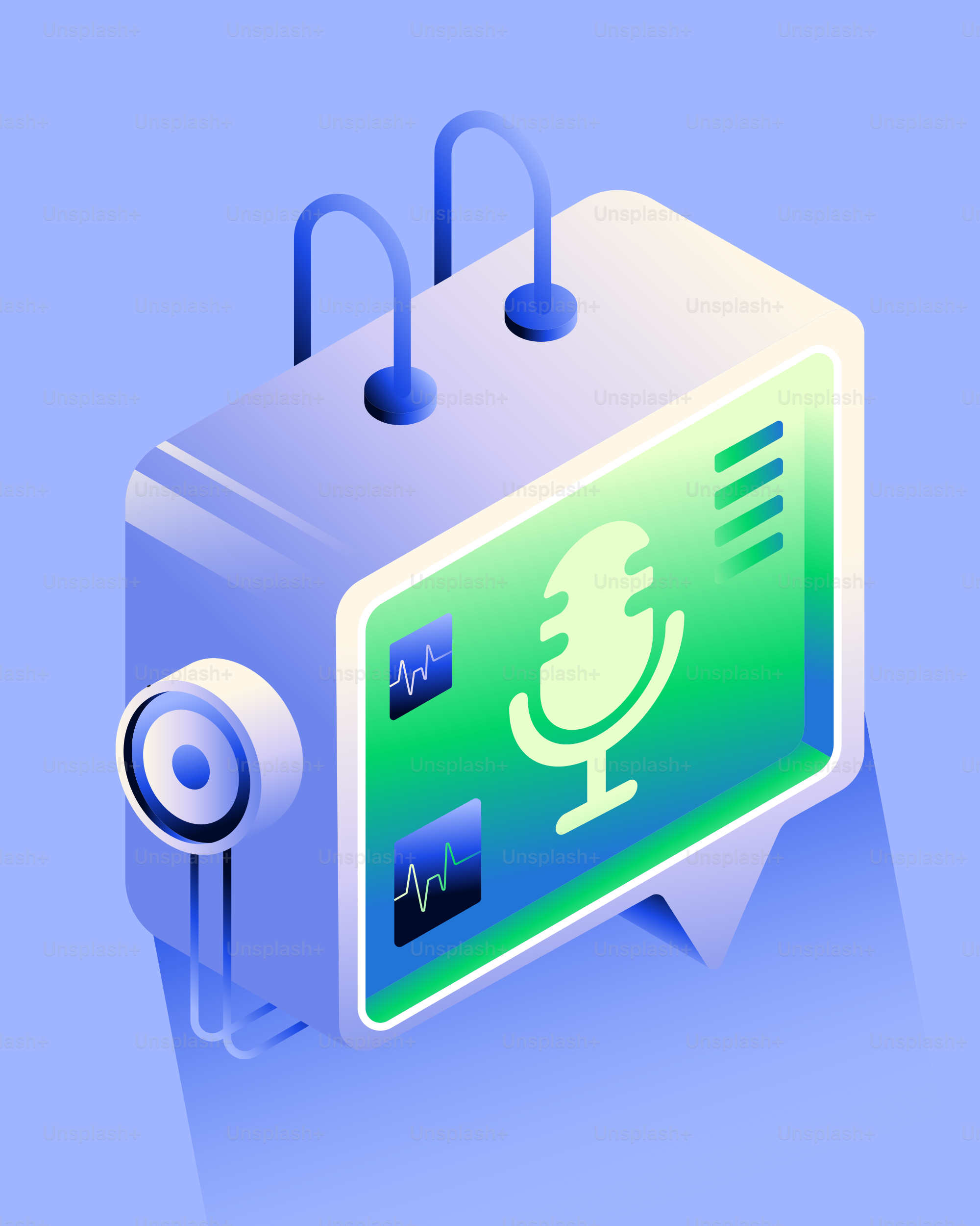 Stylized microphone icon on a digital display.
