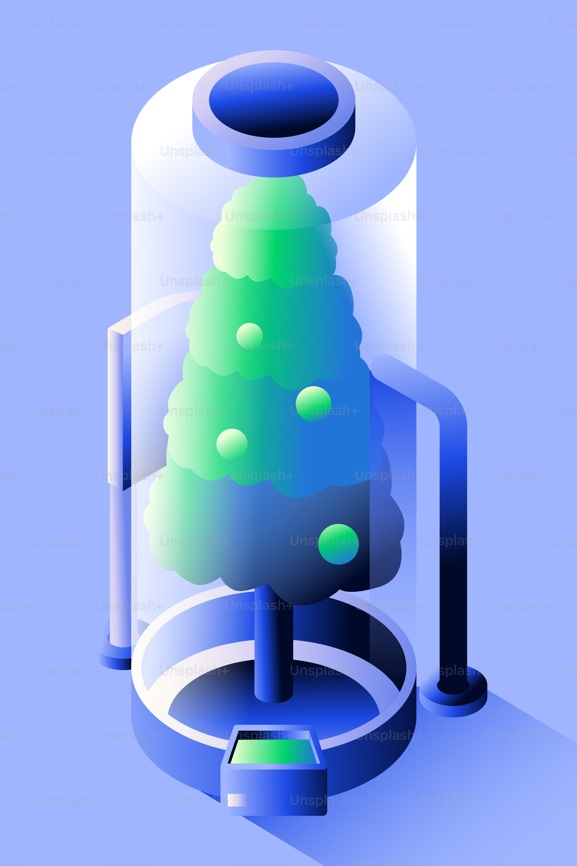 Christmas tree inside a futuristic capsule