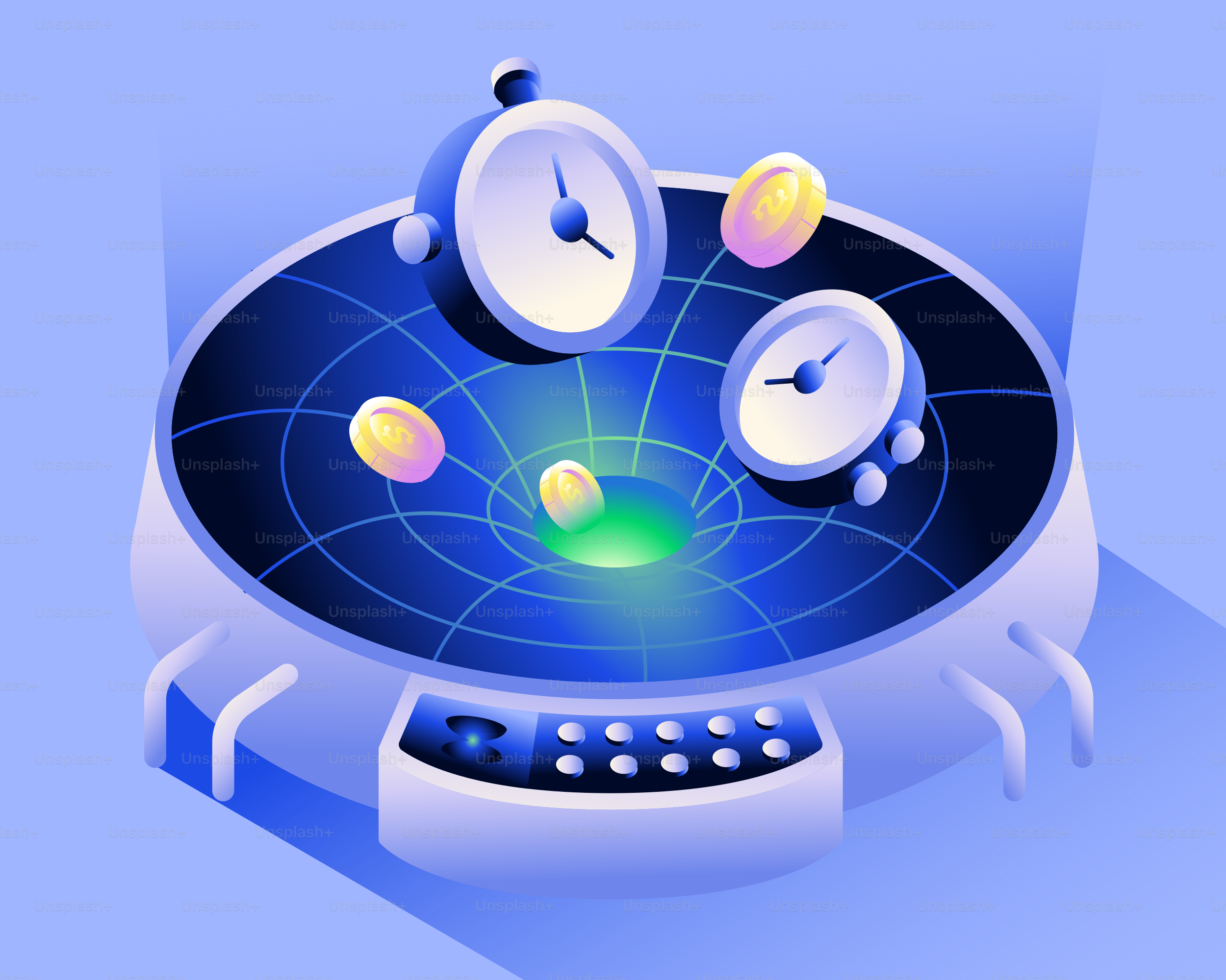 Clocks and coins falling into a black hole.