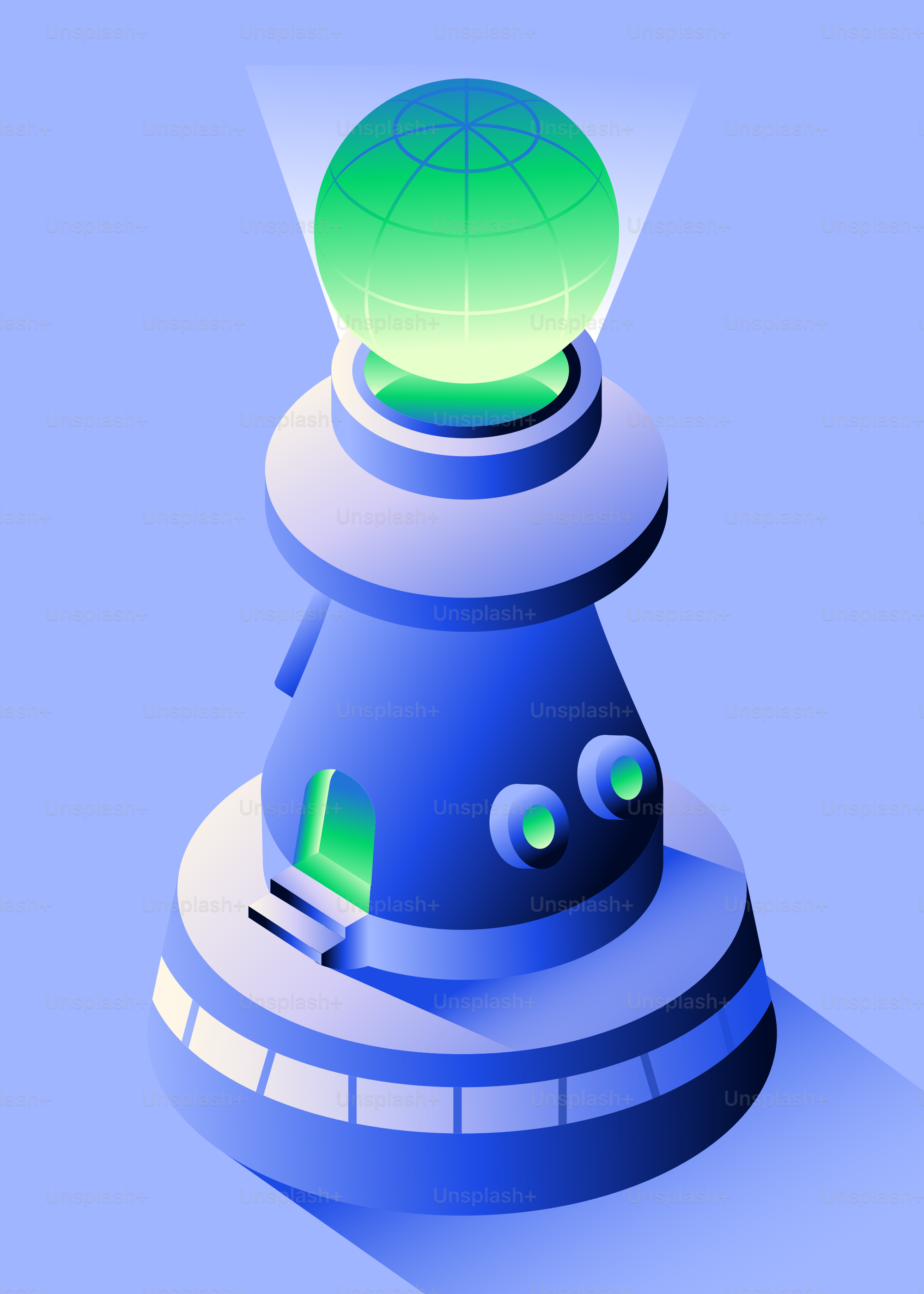 Futuristic tower with glowing globe on top