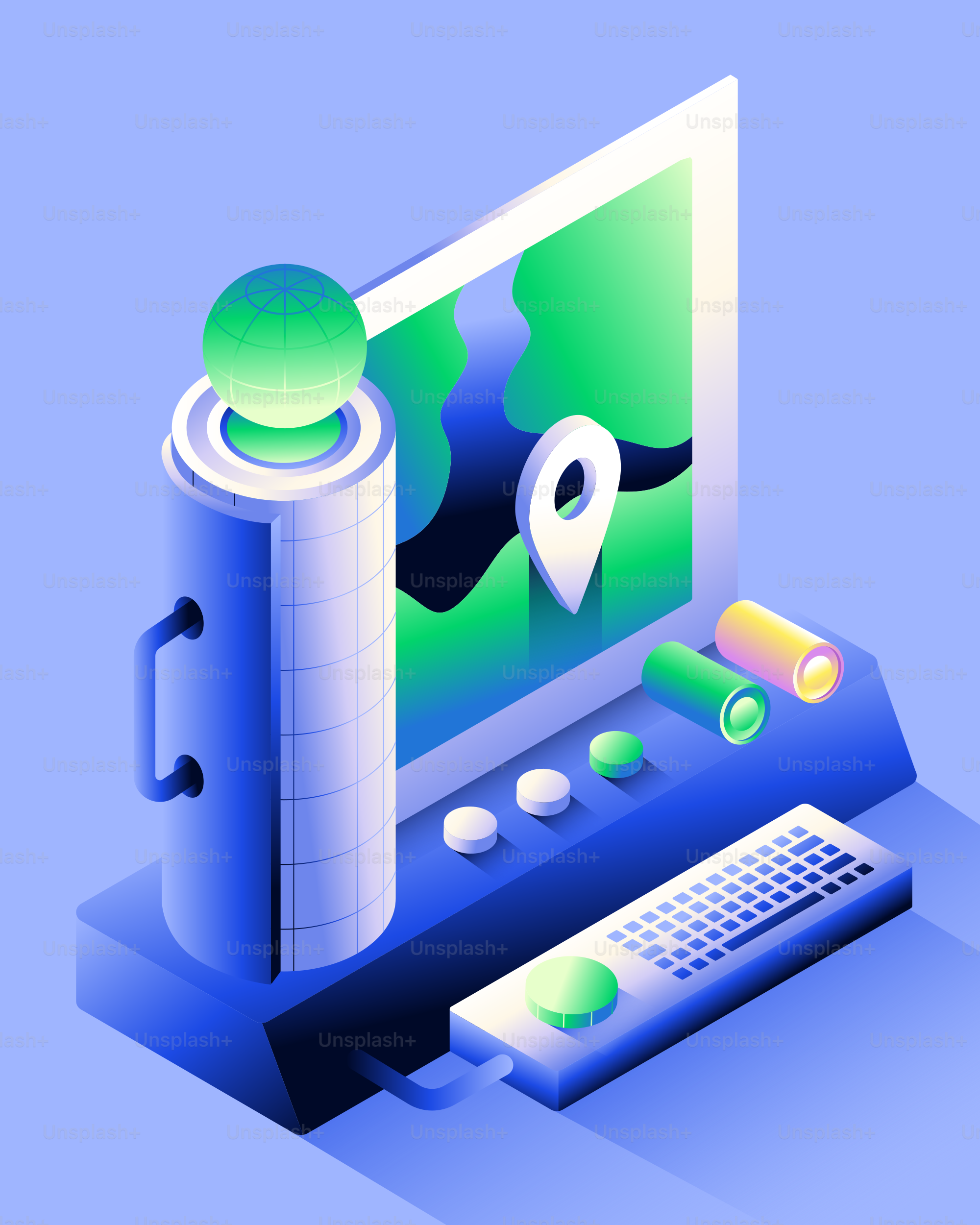 Pannello di controllo futuristico con visualizzazione mappa e tastiera