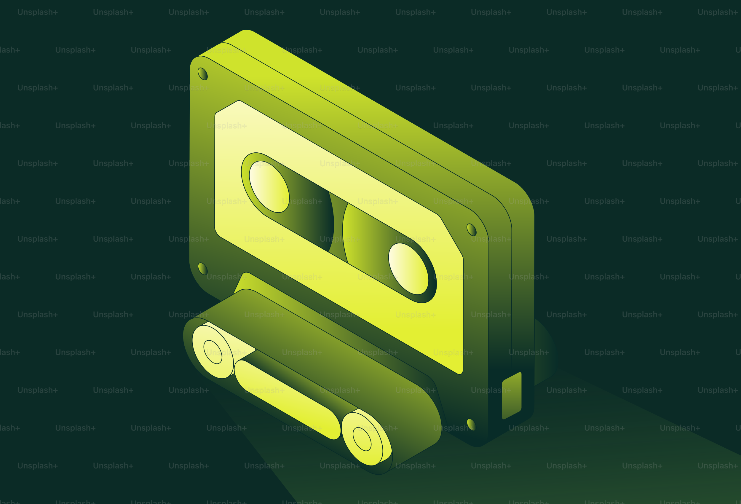 Una cinta de casete verde neón sobre un fondo oscuro