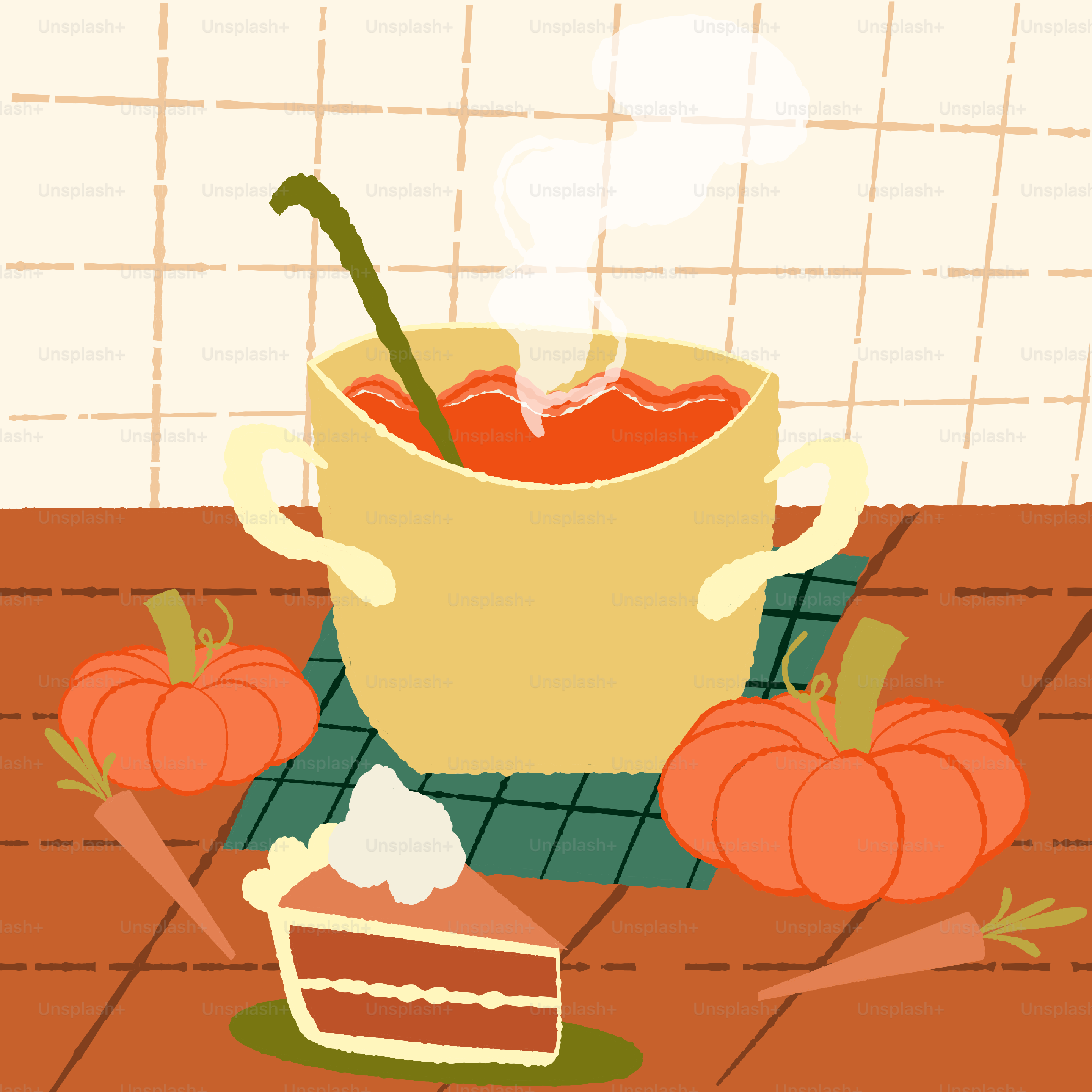 Hot soup with pie and pumpkins