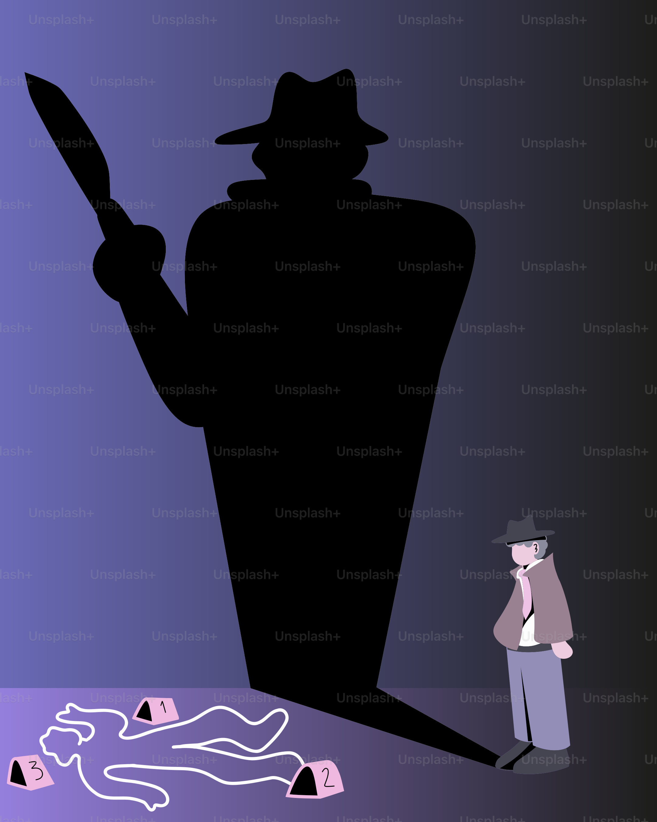 La silueta del asesino con cuchillo proyecta sombra sobre la víctima.