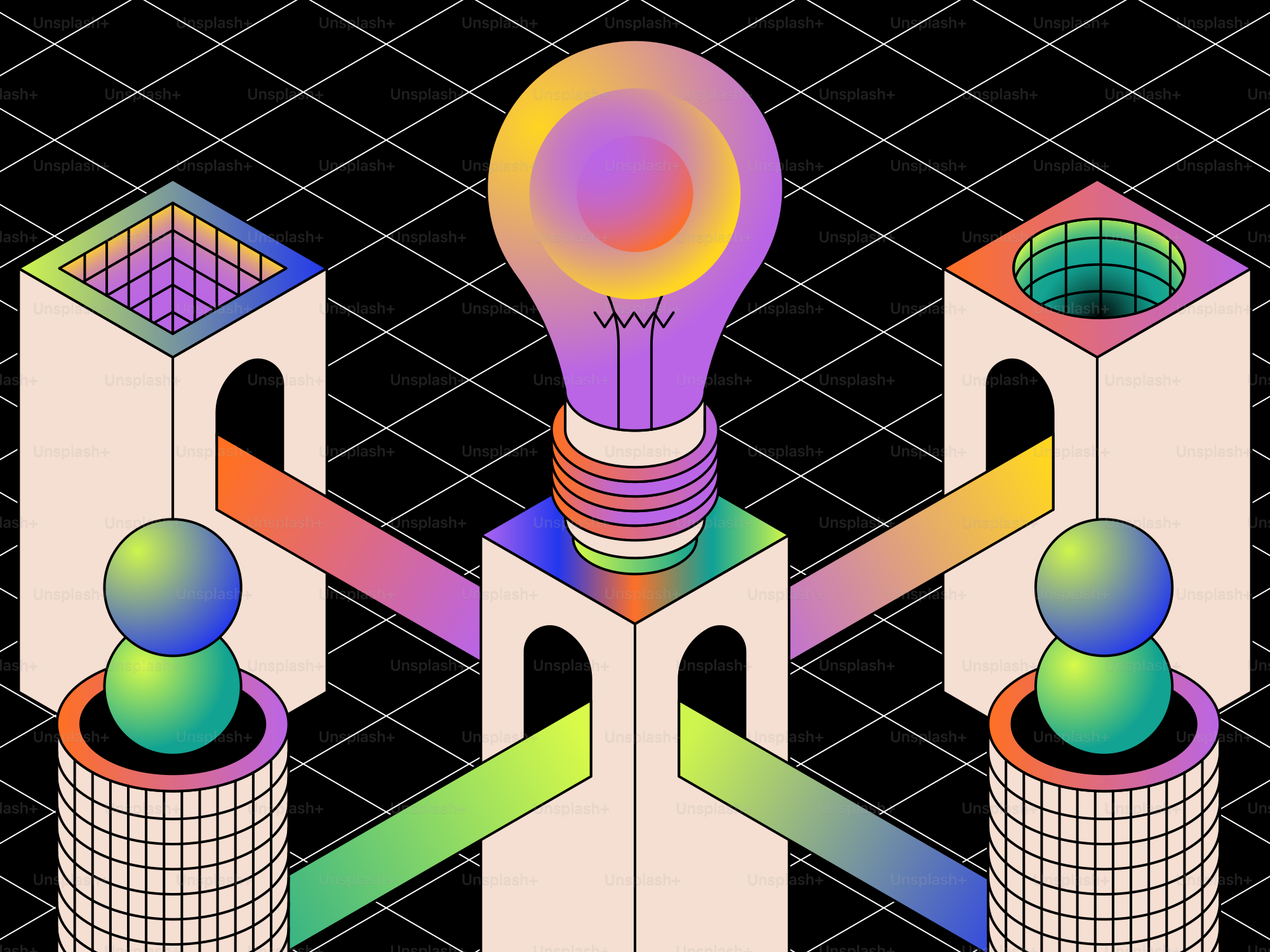 Abstract idea illustration with lightbulb and figures