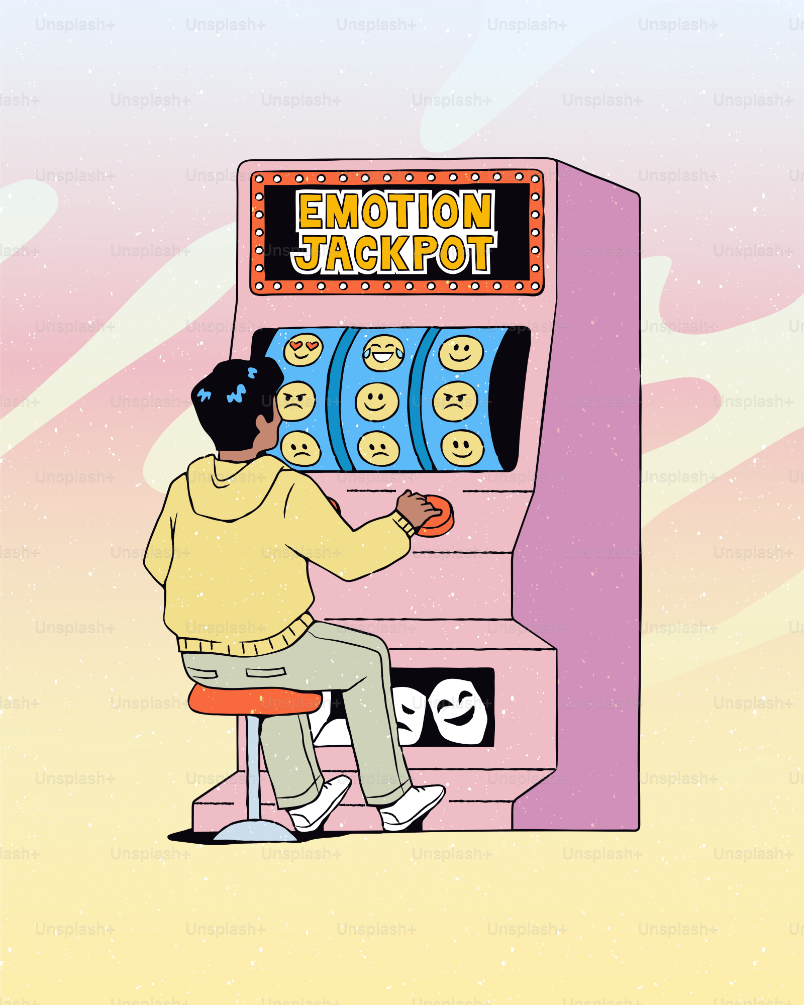 感情ジャックポットスロットマシンをプレイしている人。